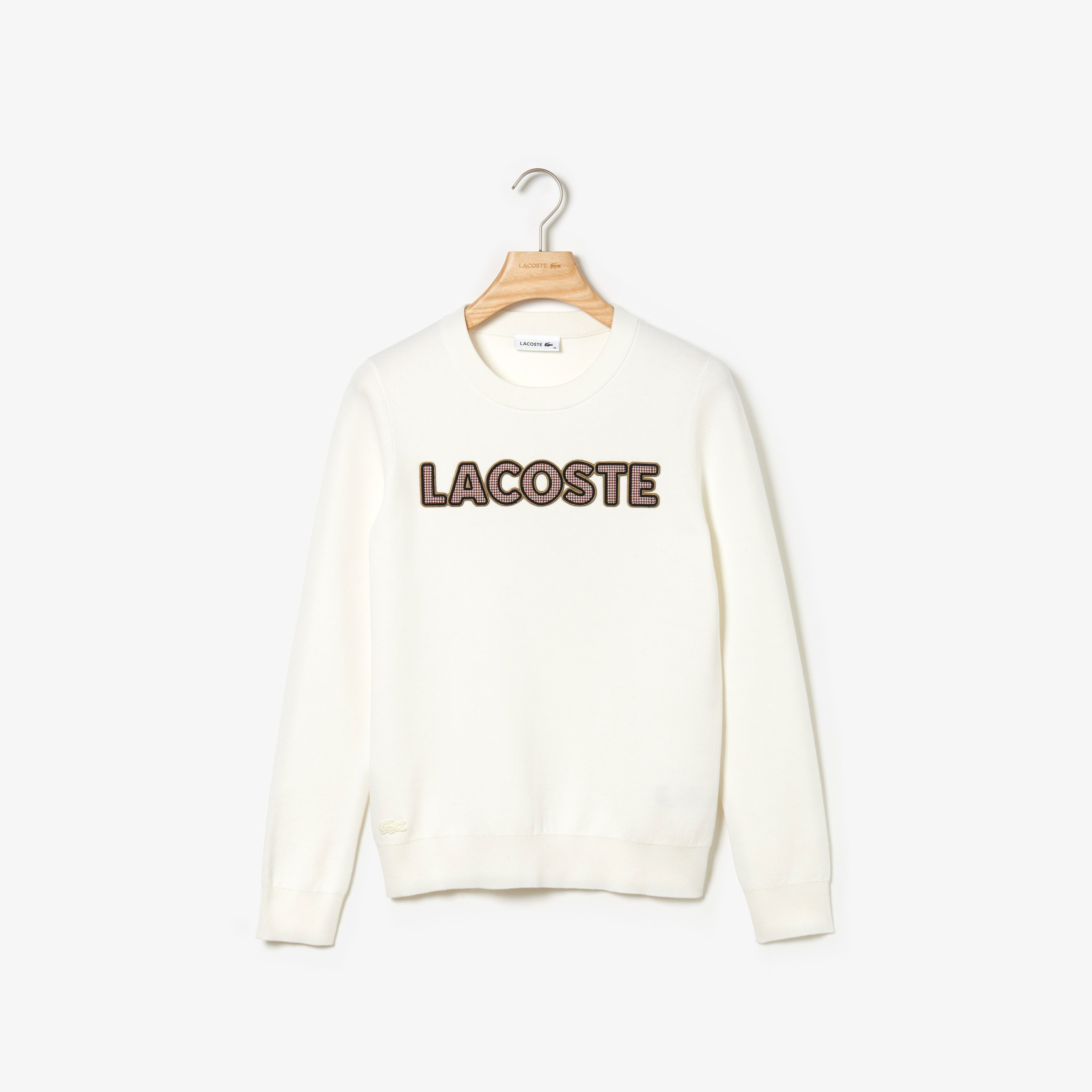 Lacoste Baskılı Bisiklet Yaka Kadın Bej Triko