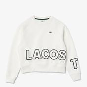 Lacoste L!VE Kadın Loose Fit Bisiklet Yaka Baskılı Beyaz Sweatshirt
