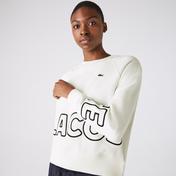 Lacoste L!VE Kadın Loose Fit Bisiklet Yaka Baskılı Beyaz Sweatshirt