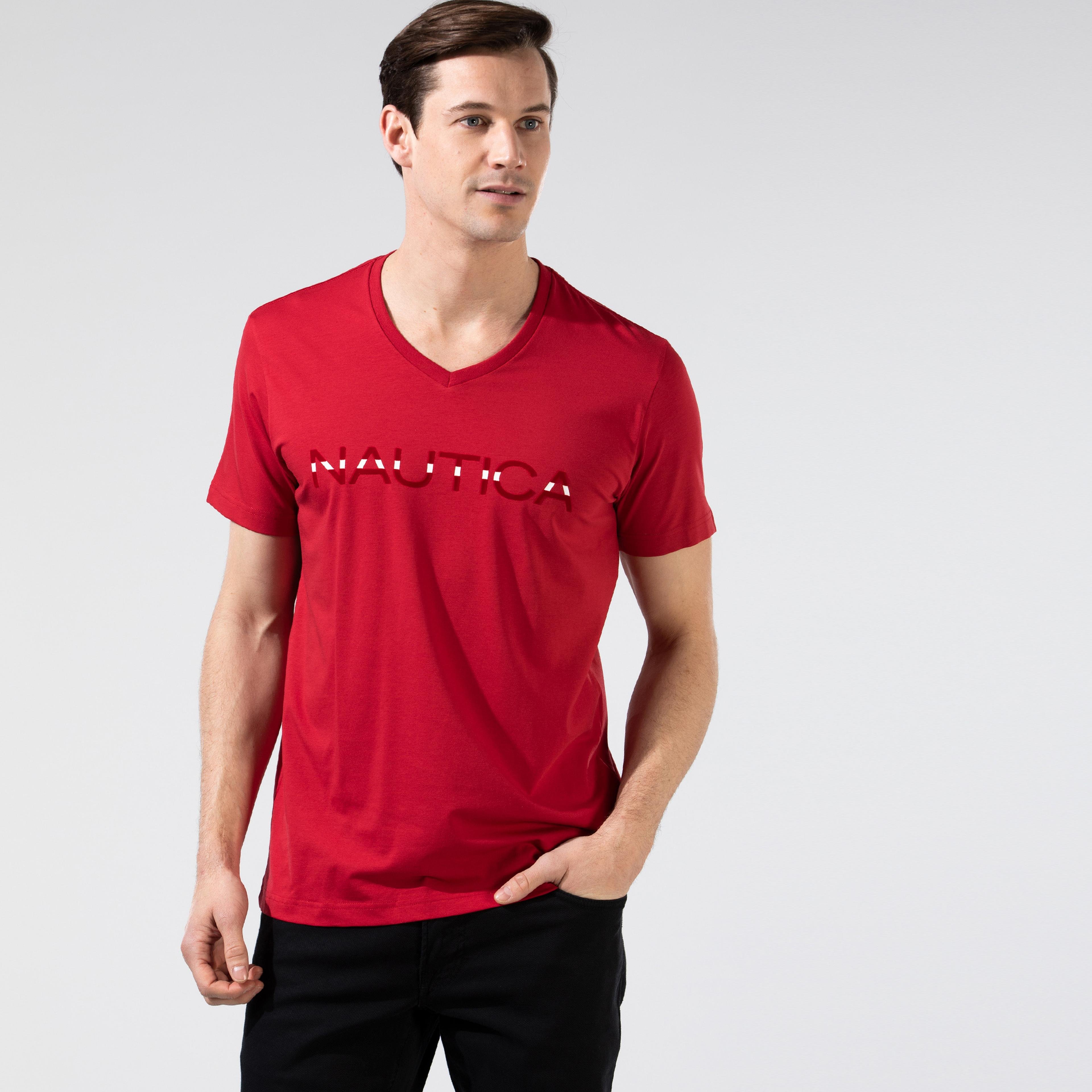 Nautica Erkek Kırmızı V-Yaka T-Shirt