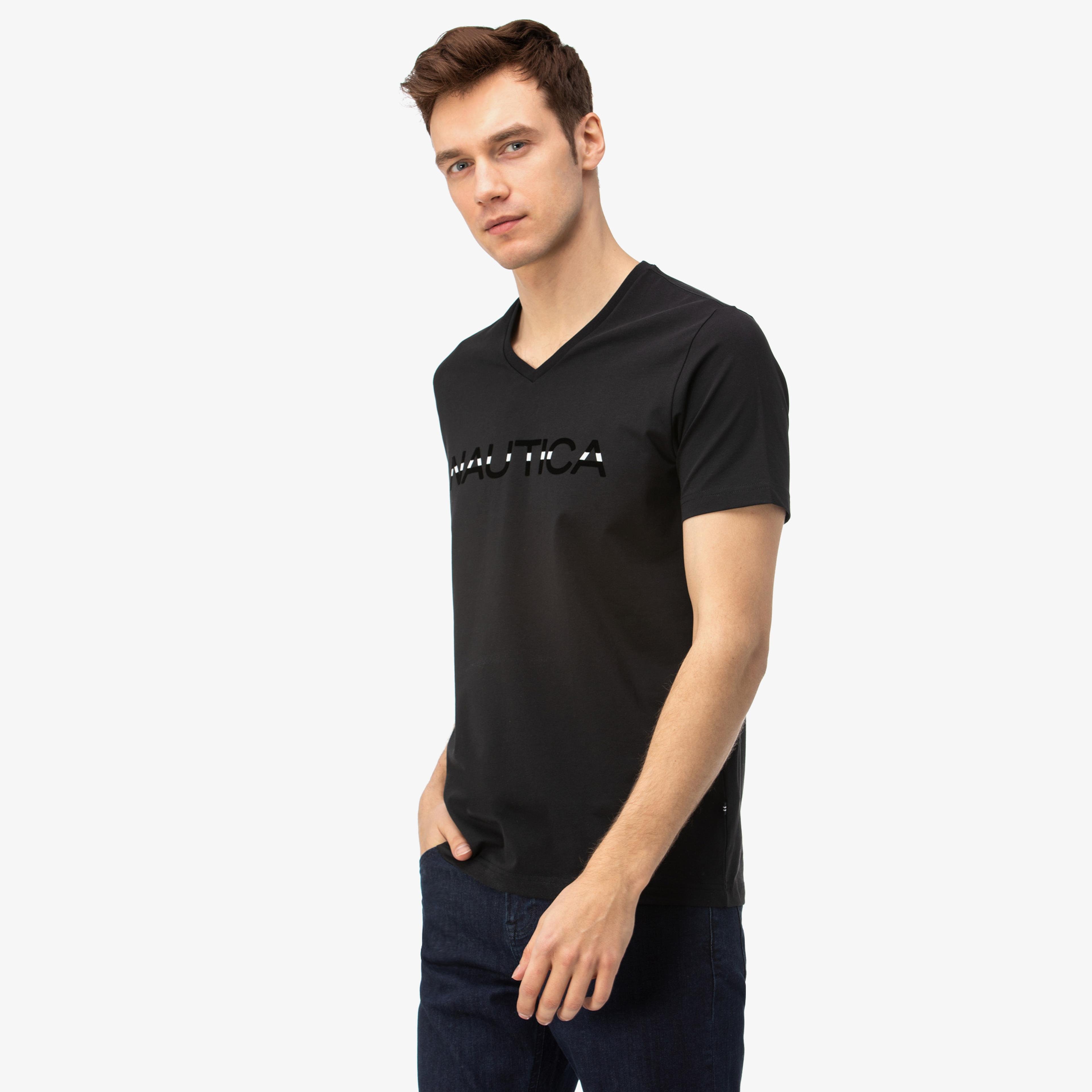 Nautica Erkek Siyah V-Yaka T-Shirt