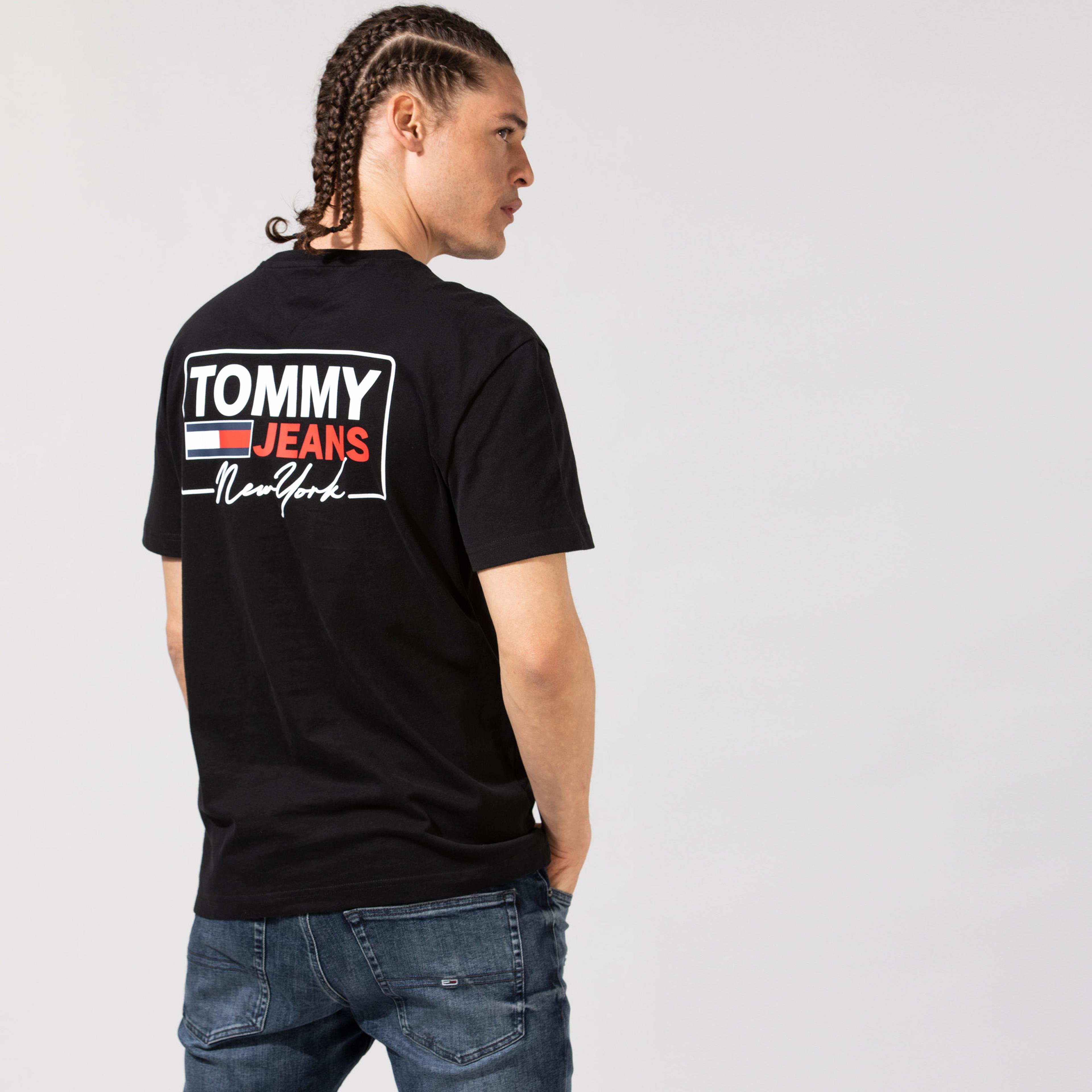 Tommy Hilfiger TJM NY Script Box Back Logo Erkek Siyah T-Shirt