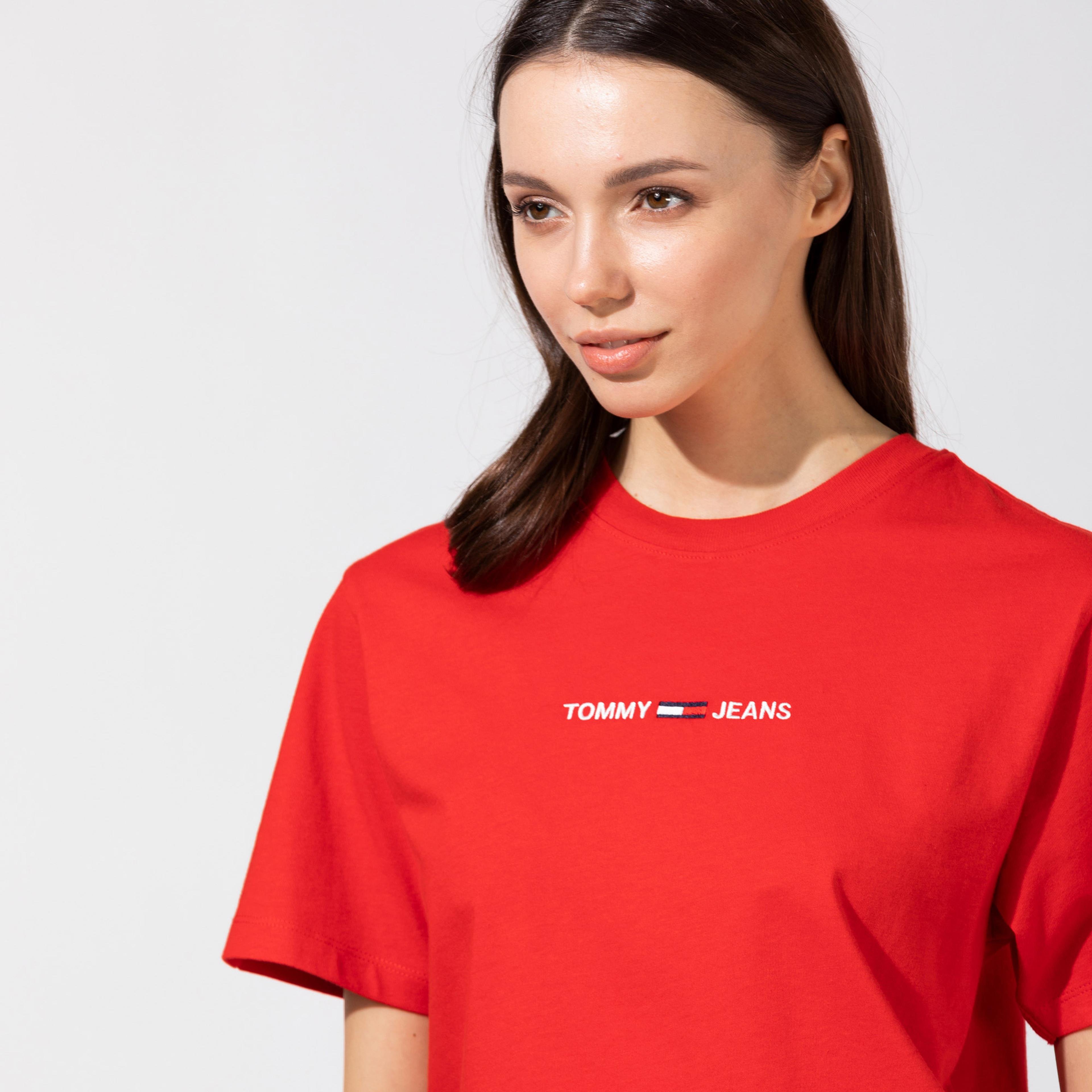 Tommy Hilfiger TJW Linear Logo Kadın Kırmızı T-Shirt