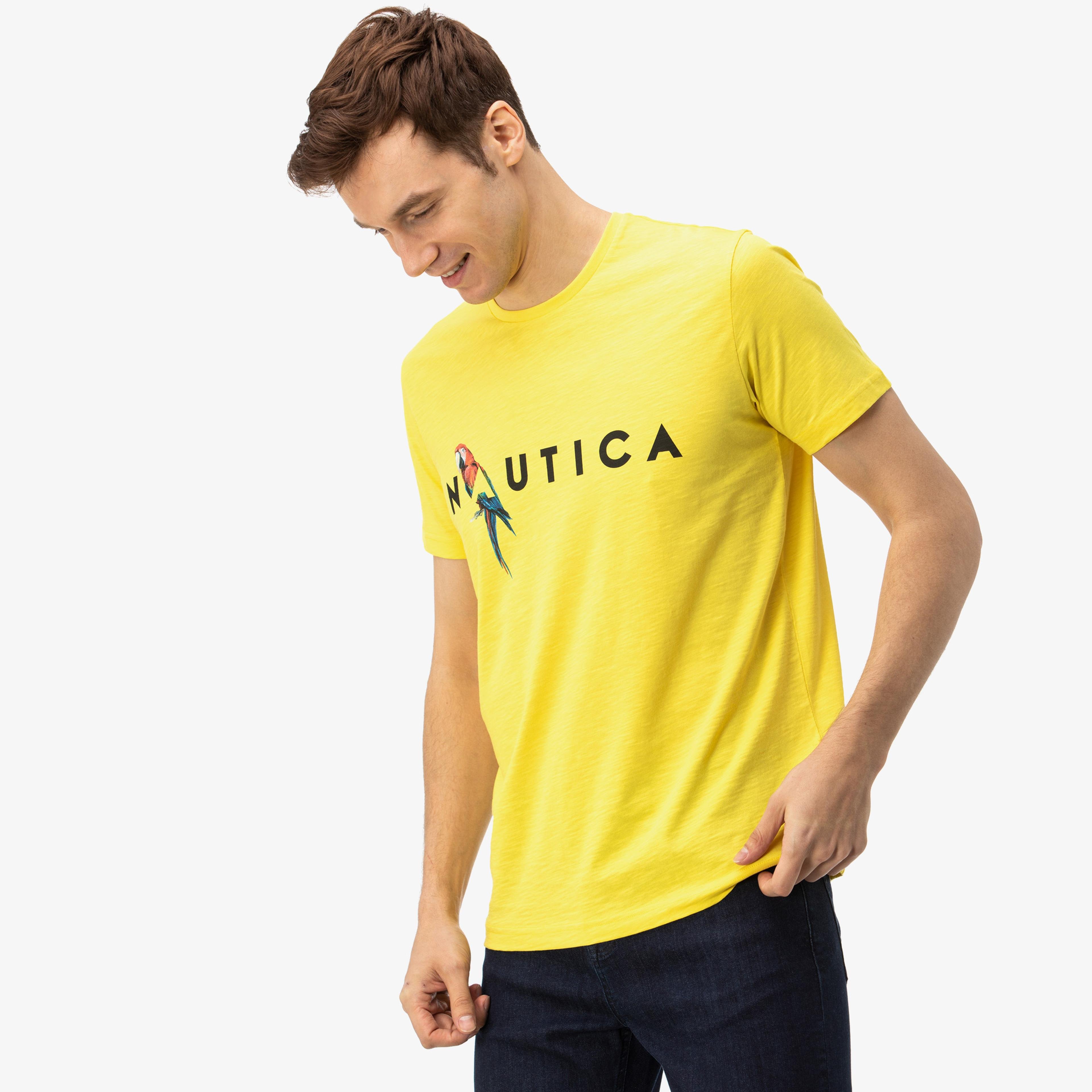 Nautica Erkek Sarı Baskılı T-Shirt