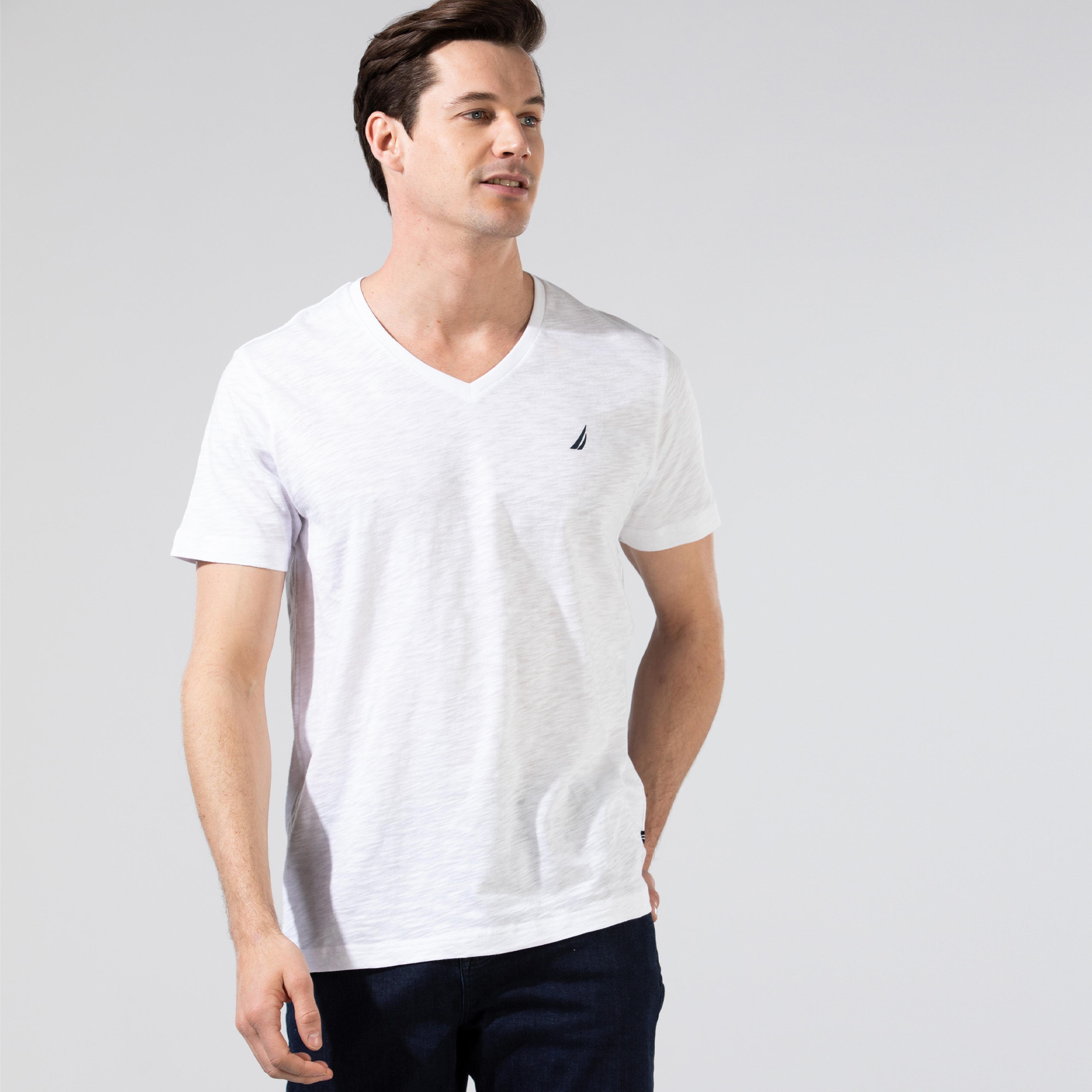Nautica Erkek Beyaz V-Yaka T-Shirt
