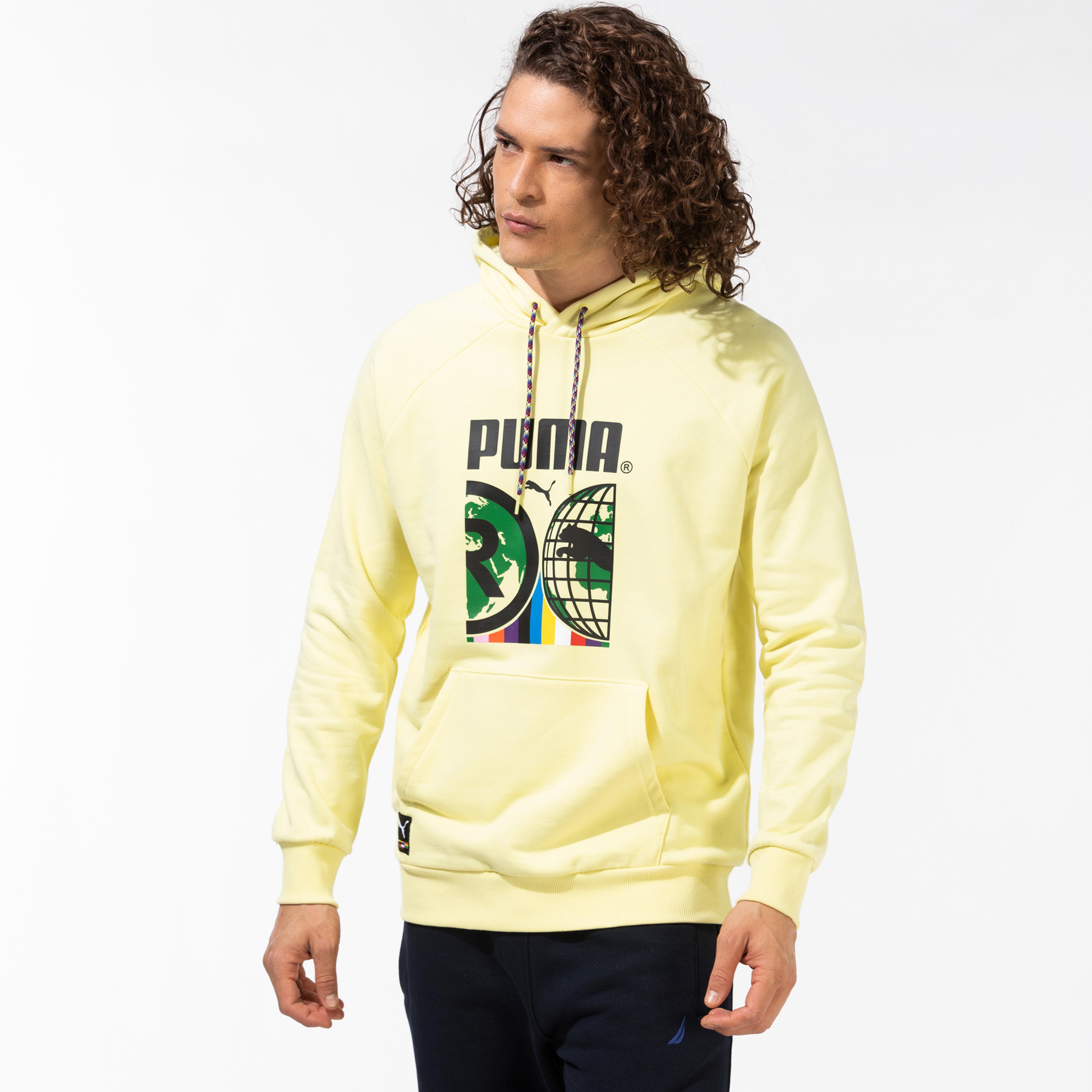 Puma International Graphic Erkek Sarı Kapüşonlu Sweatshirt