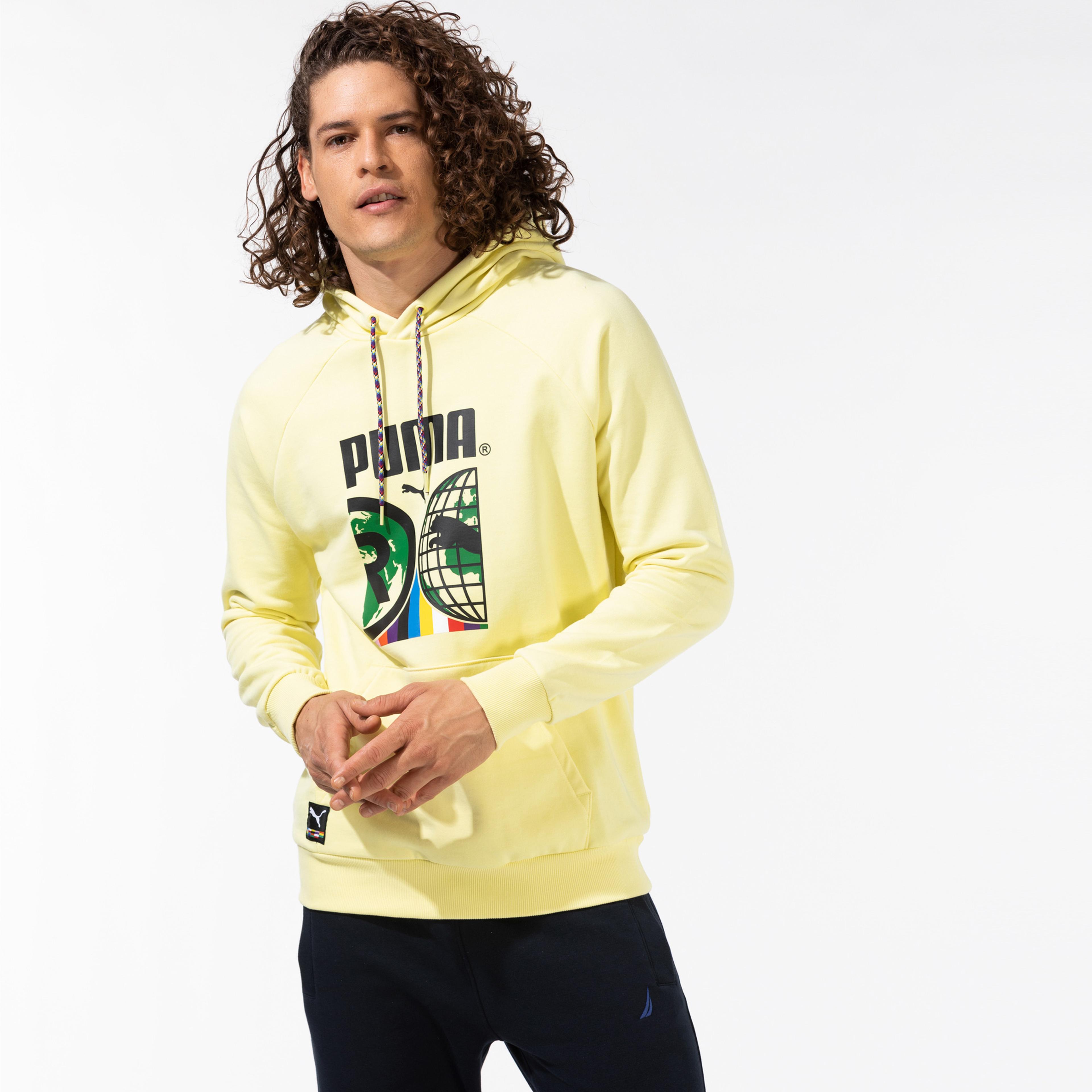 Puma International Graphic Erkek Sarı Kapüşonlu Sweatshirt