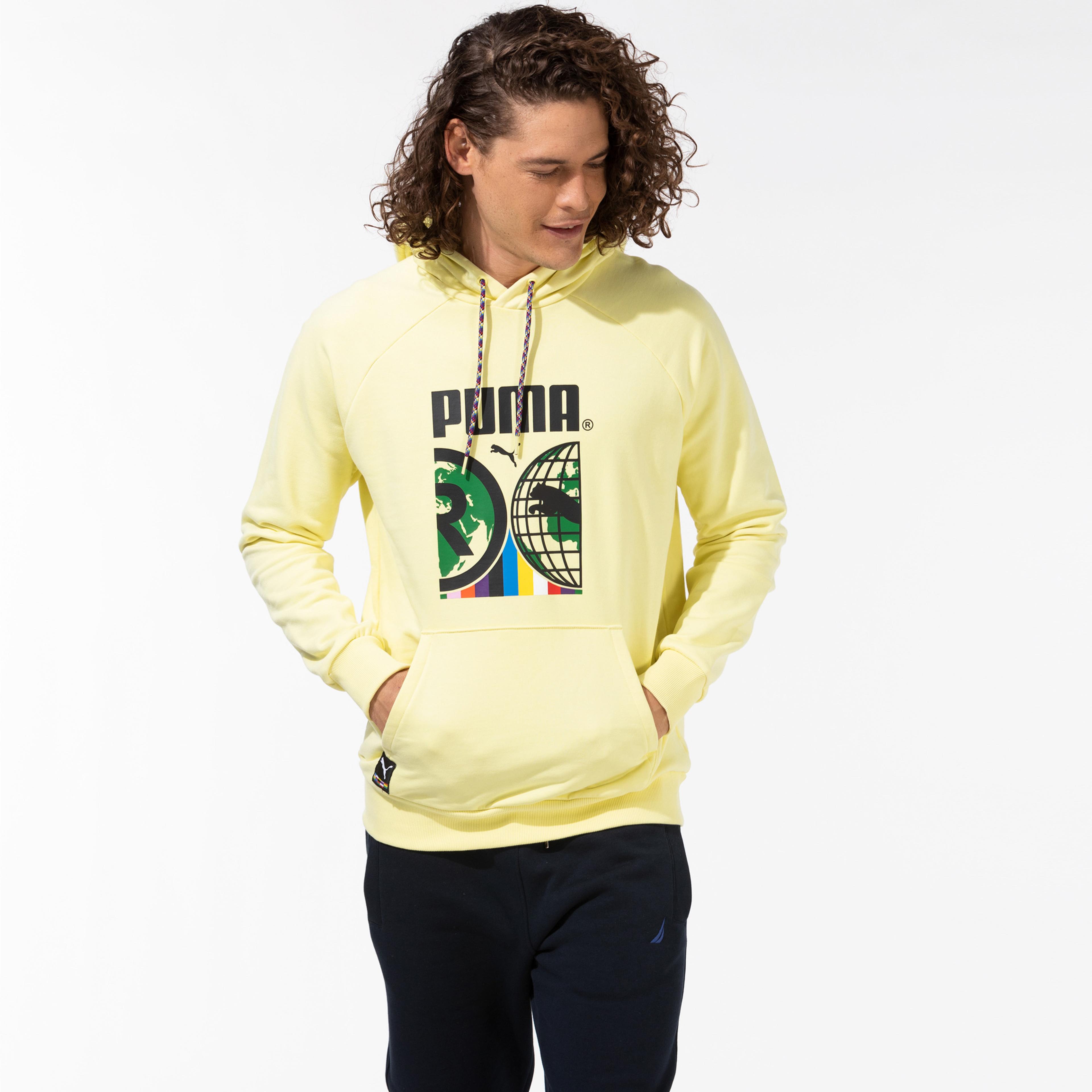 Puma International Graphic Erkek Sarı Kapüşonlu Sweatshirt