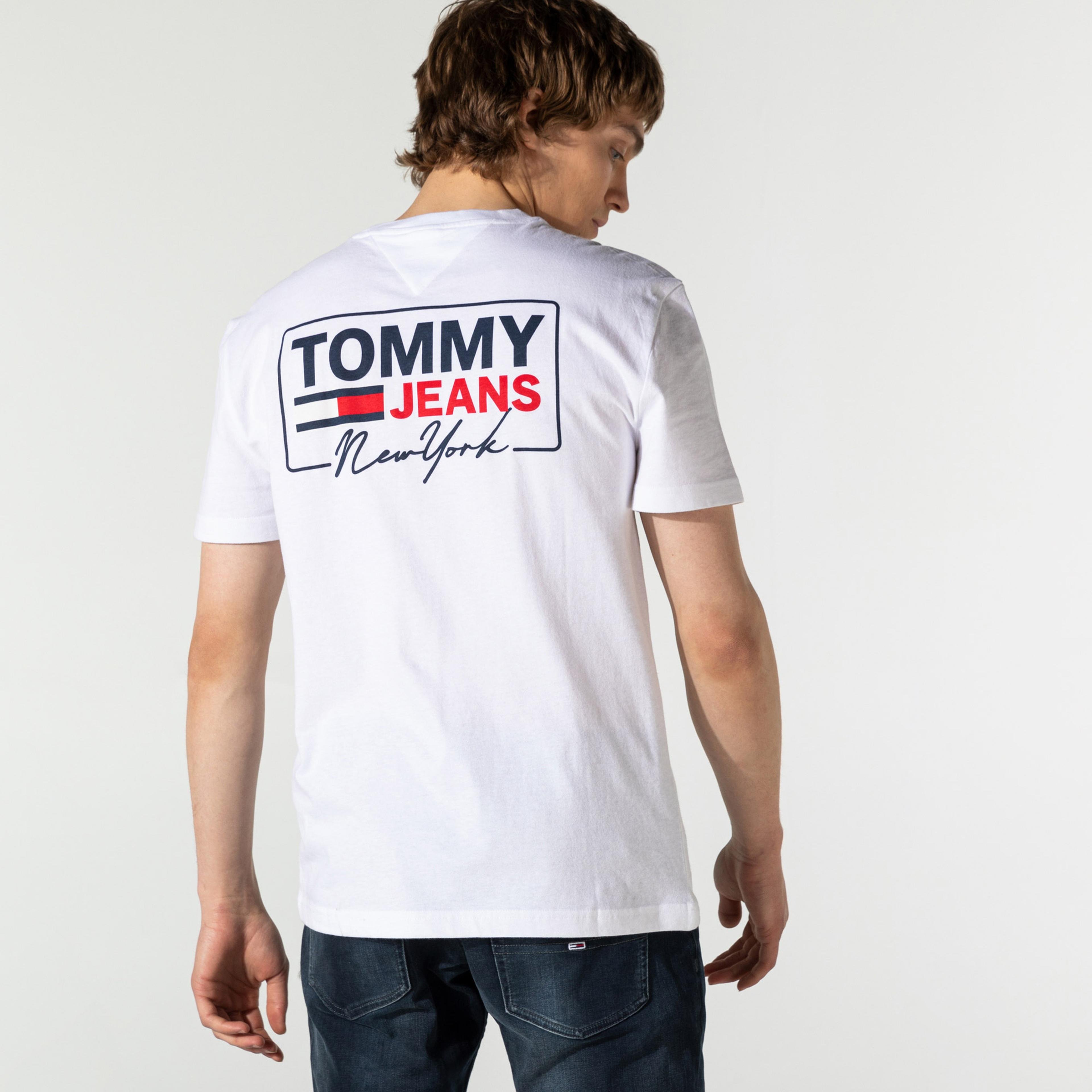 Tommy Hilfiger TJM NY Script Box Back Logo Erkek Beyaz T-Shirt