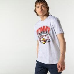 Tommy Hilfiger TJM Varsity Bball Graphic Erkek Gri T-Shirt