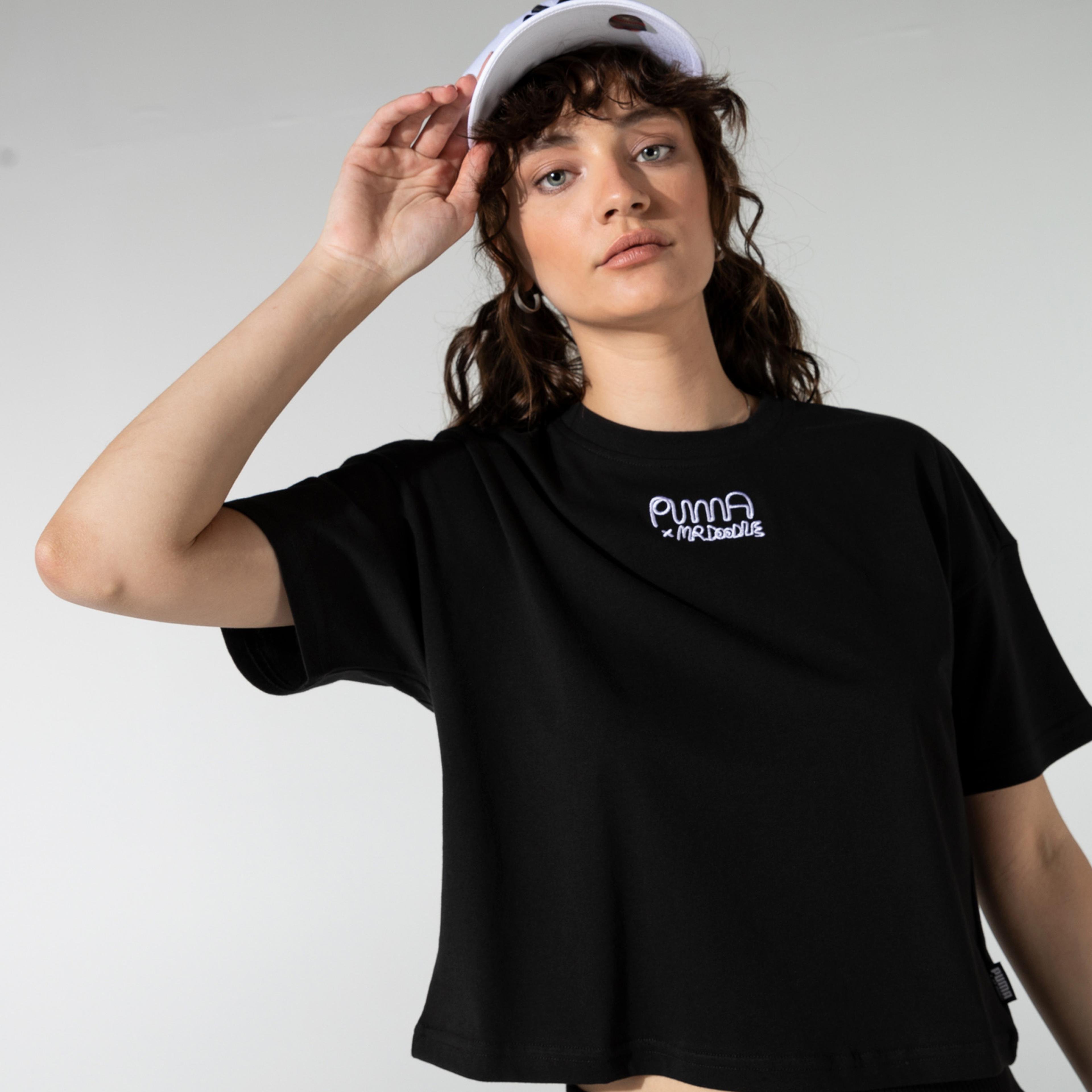 Puma X Mr Doodle Kadın Siyah T-Shirt