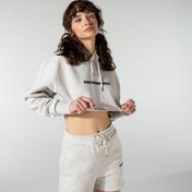 Soon To Be Announced Logo Printed Crop Gri Kadın Kapüşonlu Sweatshirt