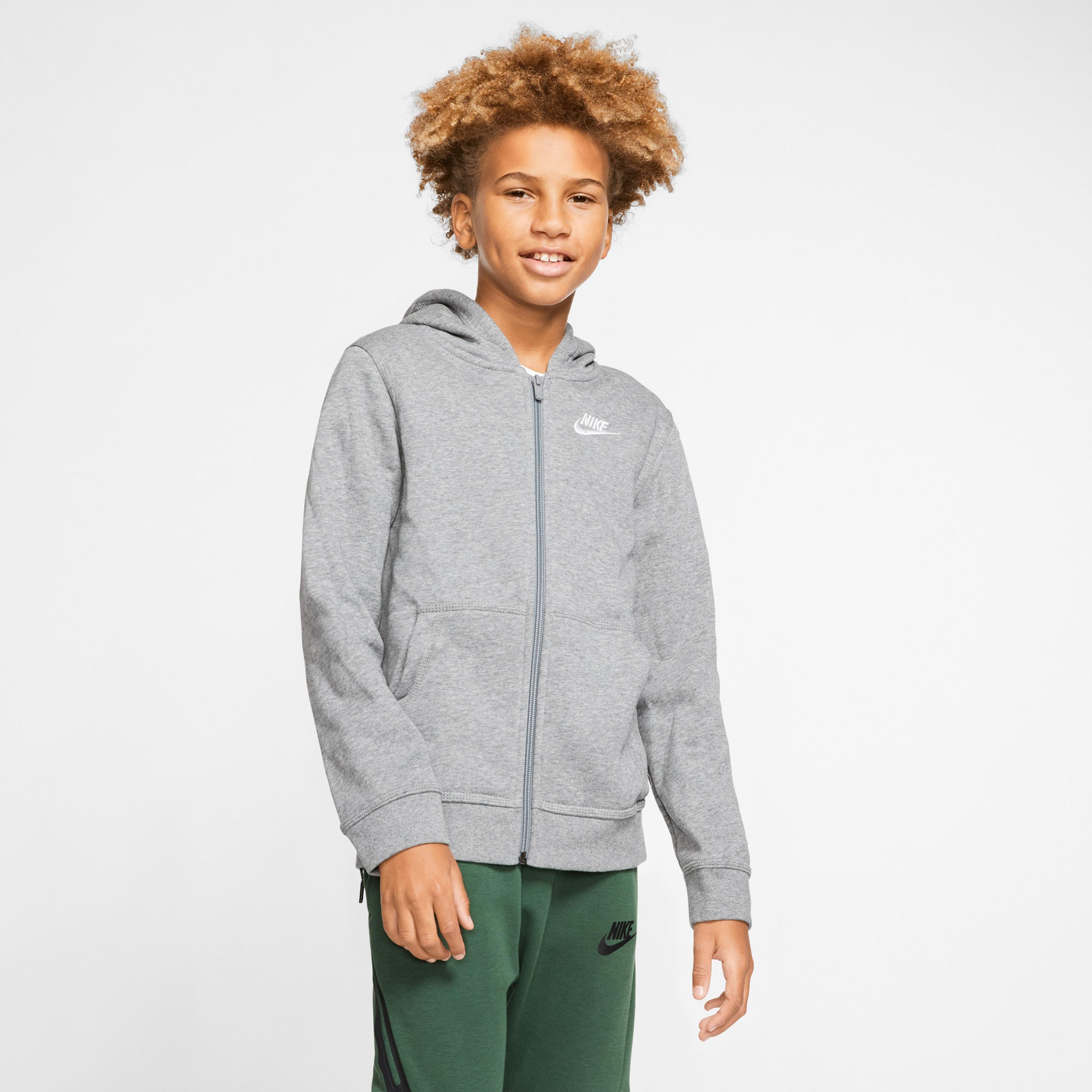 Nike Big Kids Sportswear Fz Club Çocuk Gri Kapüşonlu Sweatshirt