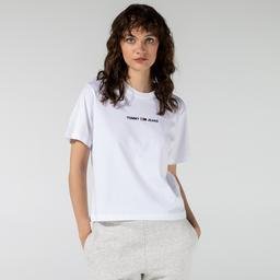 Tommy Hilfiger Linear Logo Kadın Beyaz T-Shirt