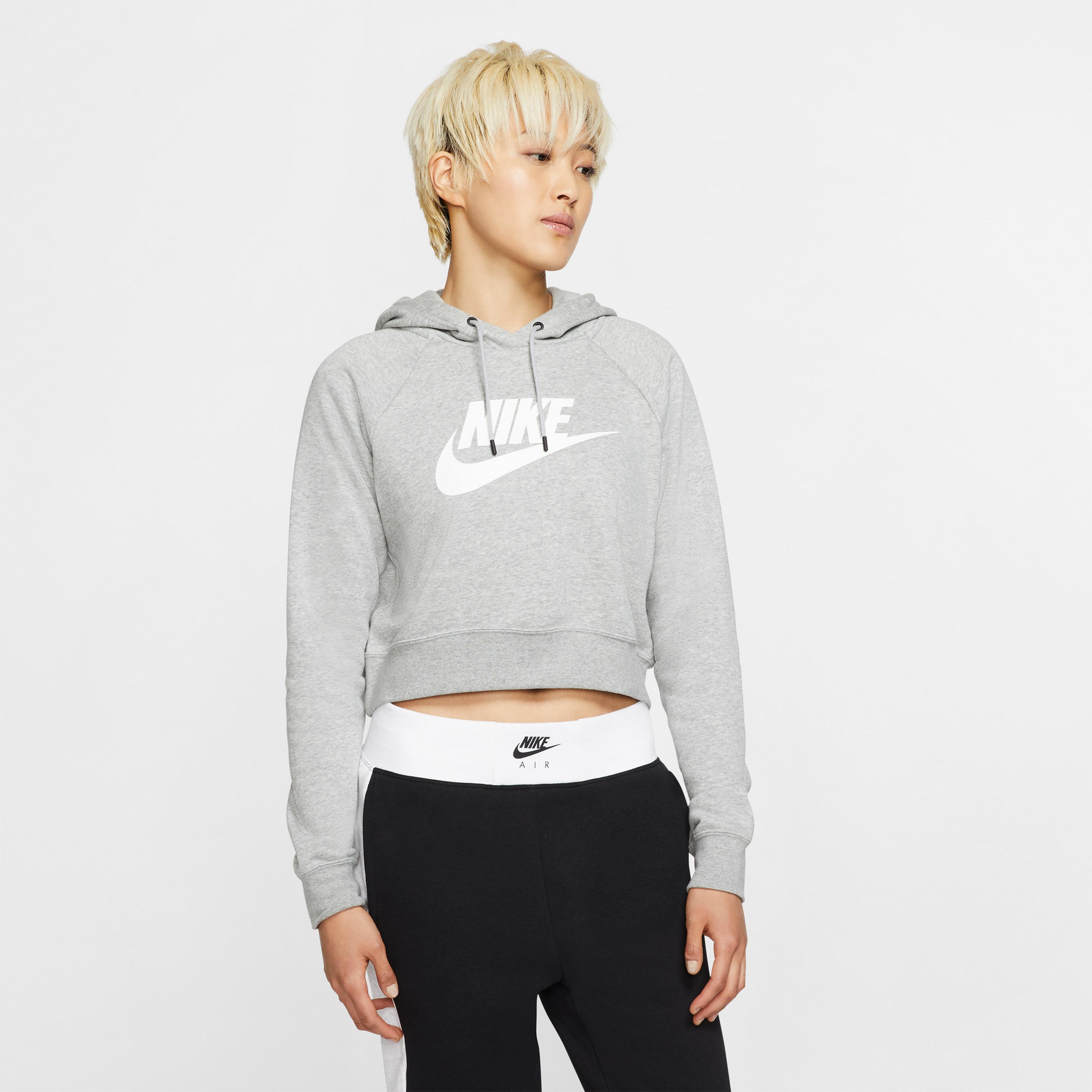 Nike Essential Croped Hoodie Kadın Gri Sweatshirt