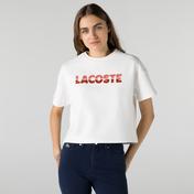 Lacoste Kadın Relaxed Fit Bisiklet Yaka Baskılı Beyaz T-Shirt