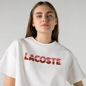 Lacoste Kadın Relaxed Fit Bisiklet Yaka Baskılı Beyaz T-Shirt