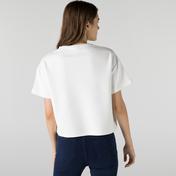 Lacoste Kadın Relaxed Fit Bisiklet Yaka Baskılı Beyaz T-Shirt