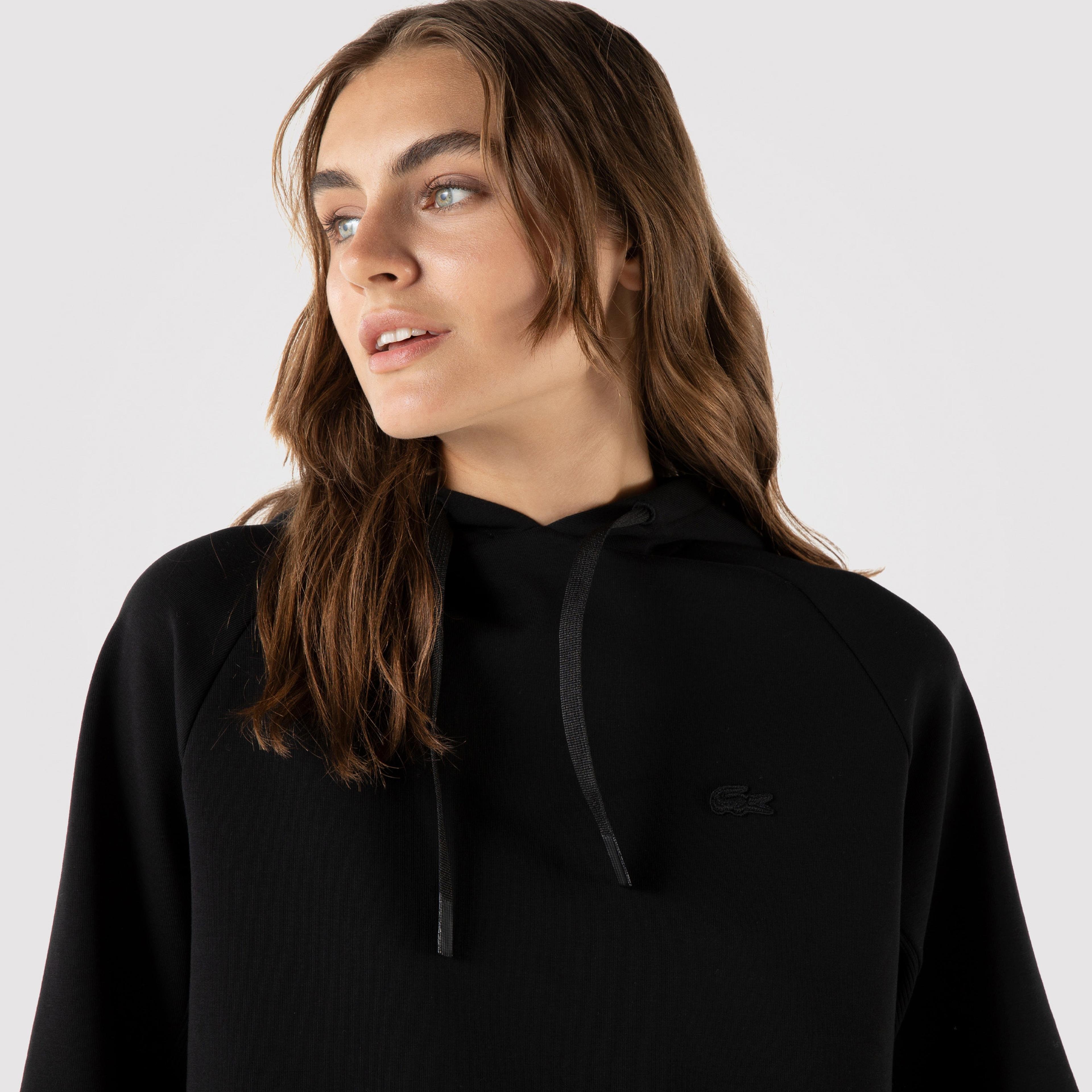 Lacoste Kadın Relaxed Fit Kapüşonlu Baskılı Siyah Sweatshirt