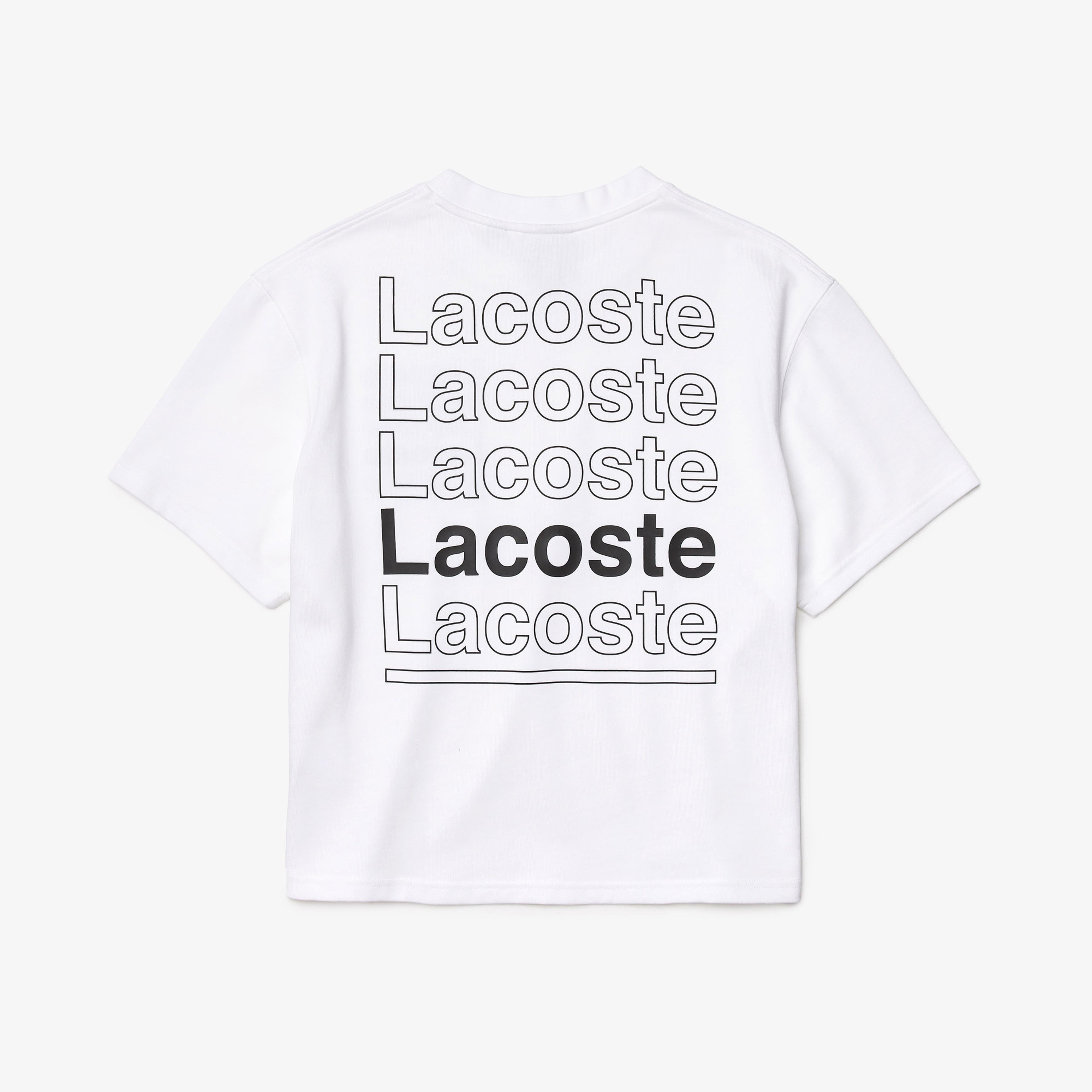 Lacoste L!ve Kadın Boxy Fit Bisiklet Yaka Baskılı Beyaz T-Shirt