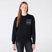 Lacoste L!ve Kadın Boxy Fit Bisiklet Yaka Baskılı Siyah Sweatshirt