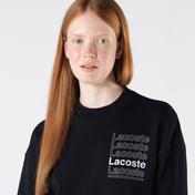 Lacoste L!ve Kadın Boxy Fit Bisiklet Yaka Baskılı Siyah Sweatshirt