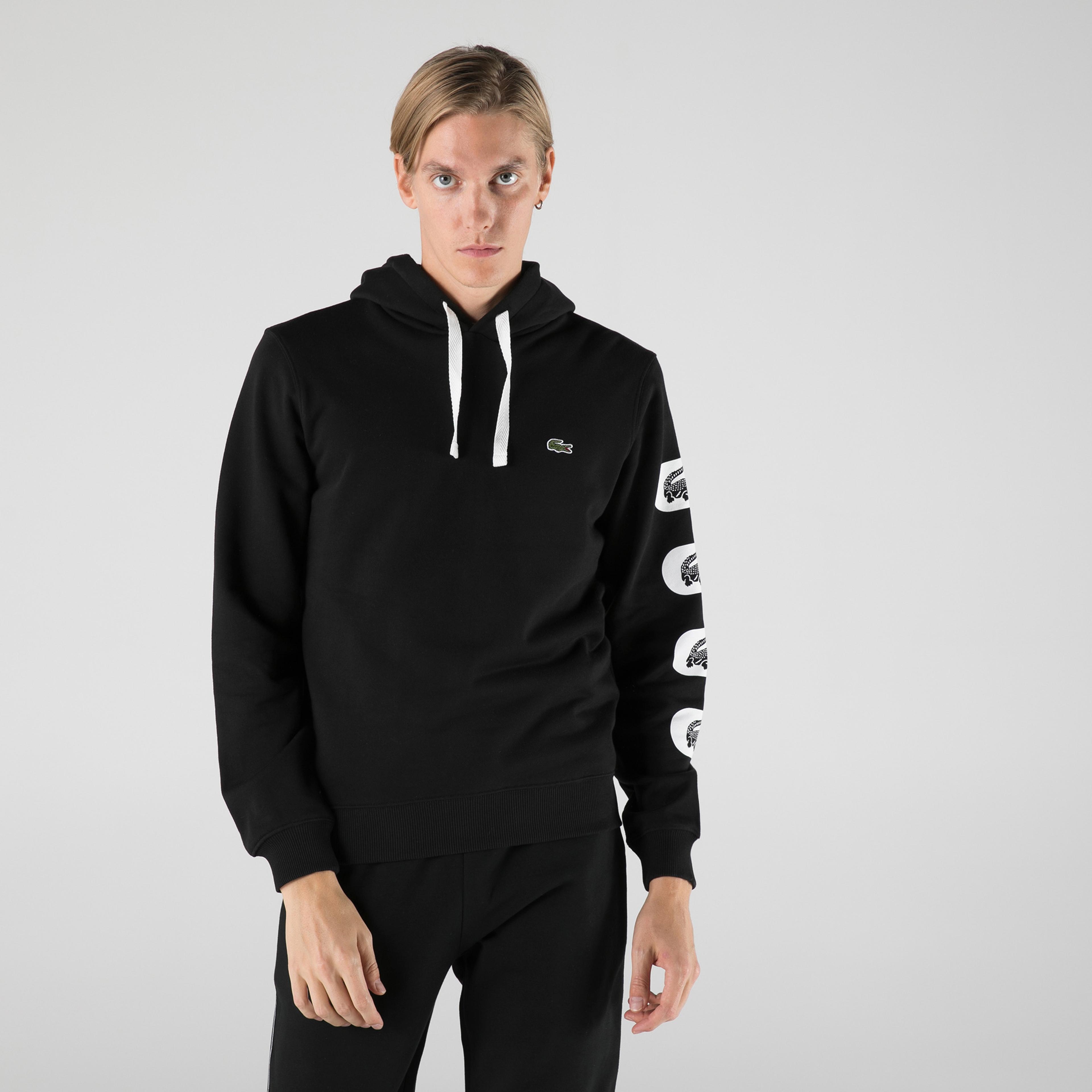 Lacoste Erkek Classic Fit Kapüşonlu Baskılı Siyah Sweatshirt