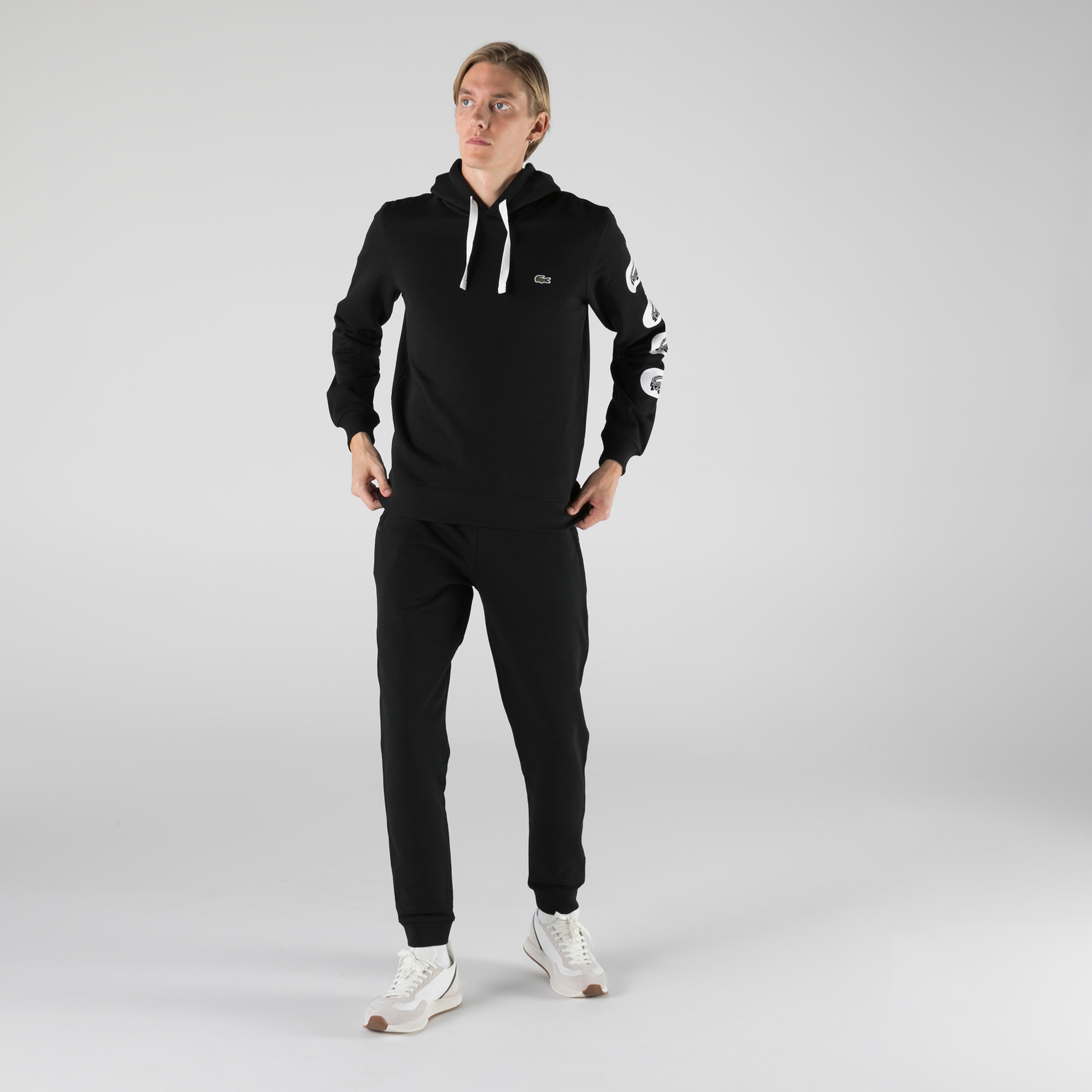 Lacoste Erkek Classic Fit Kapüşonlu Baskılı Siyah Sweatshirt
