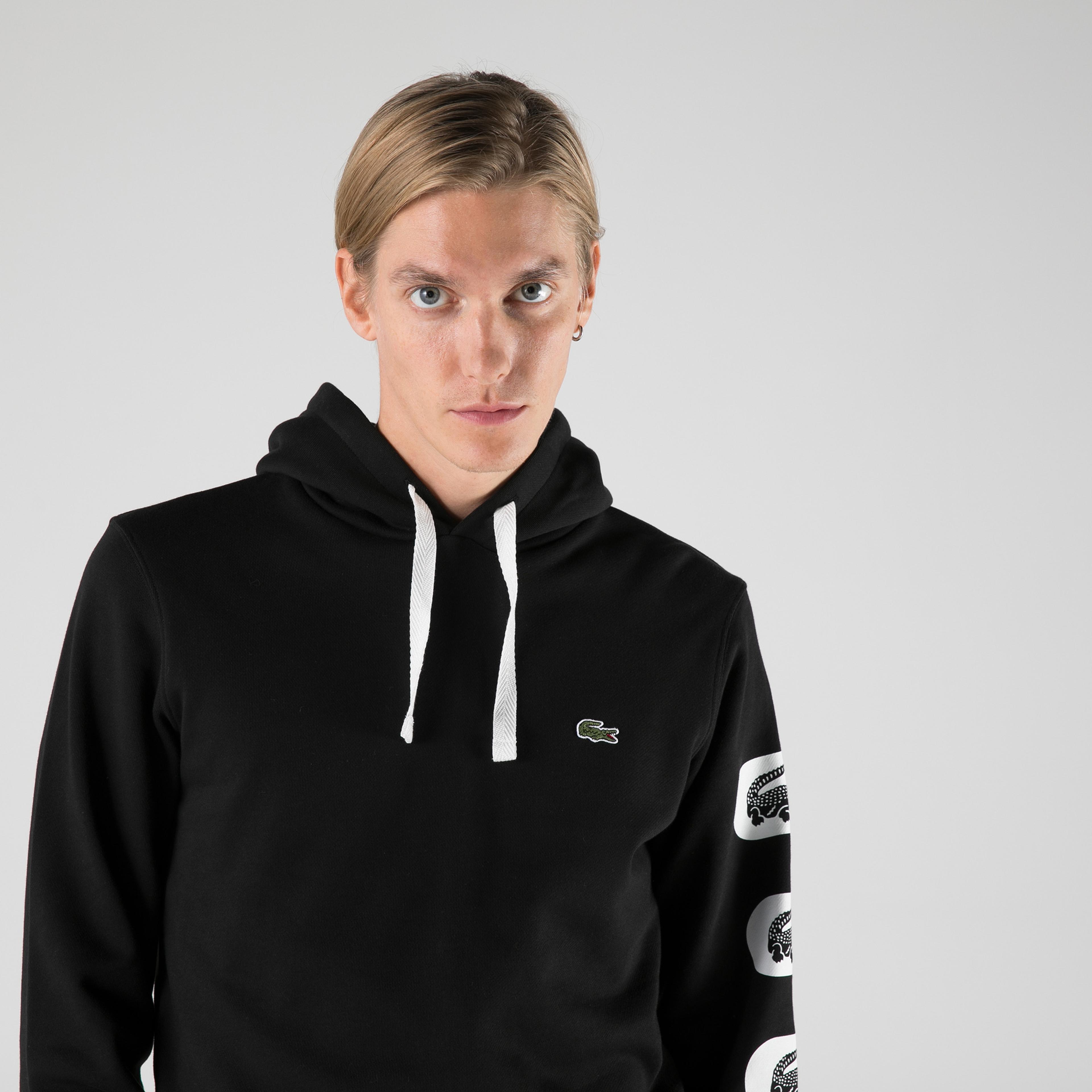 Lacoste Erkek Classic Fit Kapüşonlu Baskılı Siyah Sweatshirt