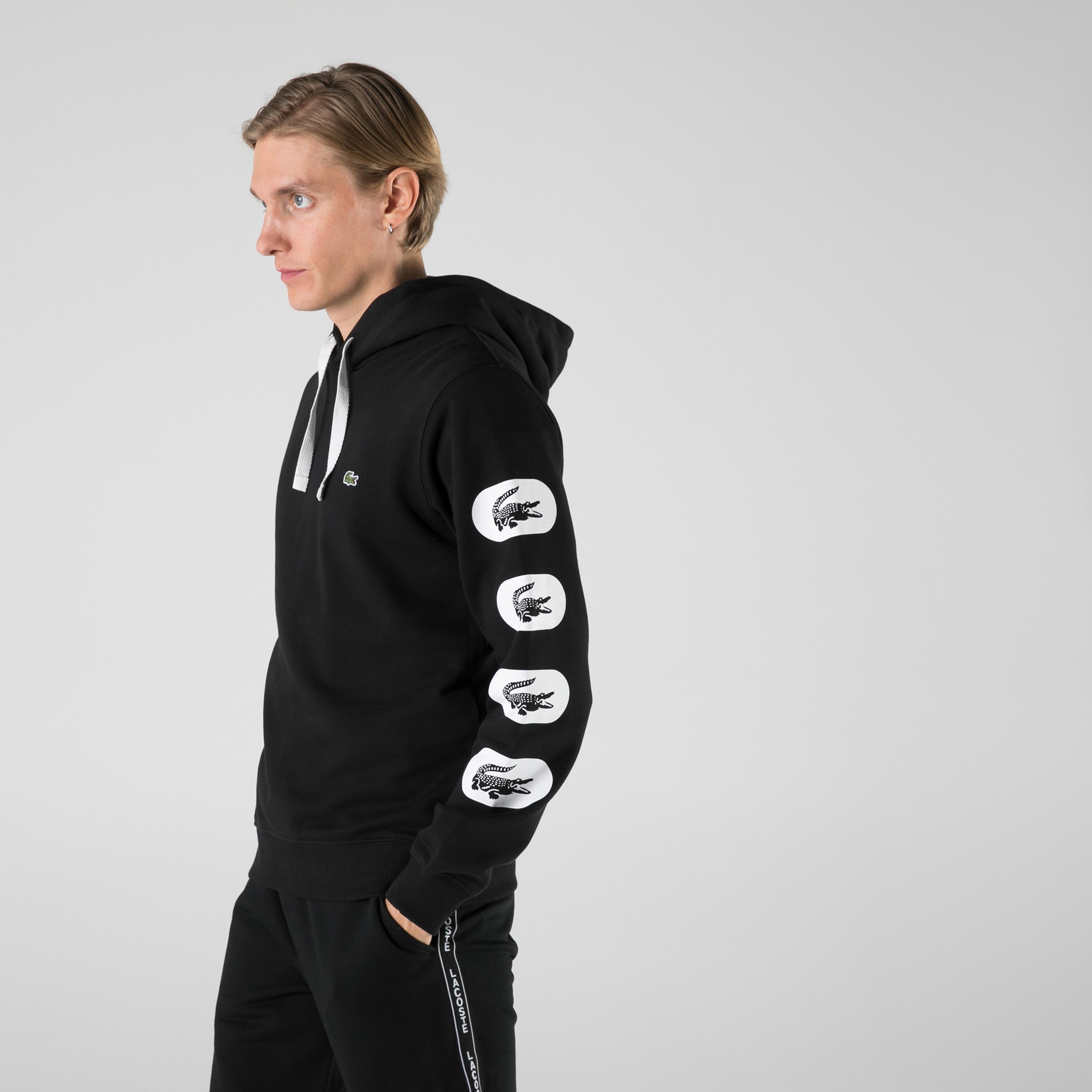 Lacoste Erkek Classic Fit Kapüşonlu Baskılı Siyah Sweatshirt