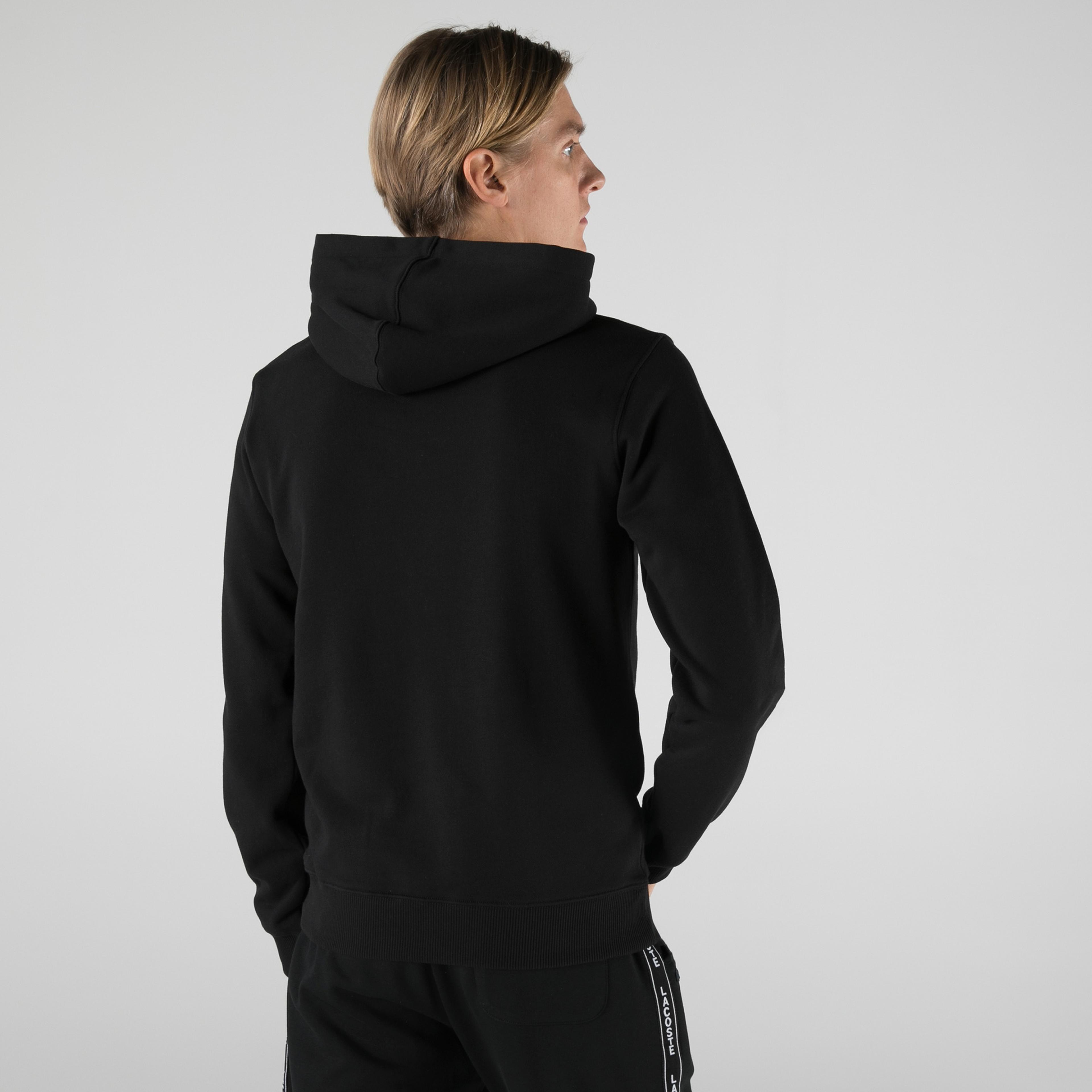 Lacoste Erkek Classic Fit Kapüşonlu Baskılı Siyah Sweatshirt