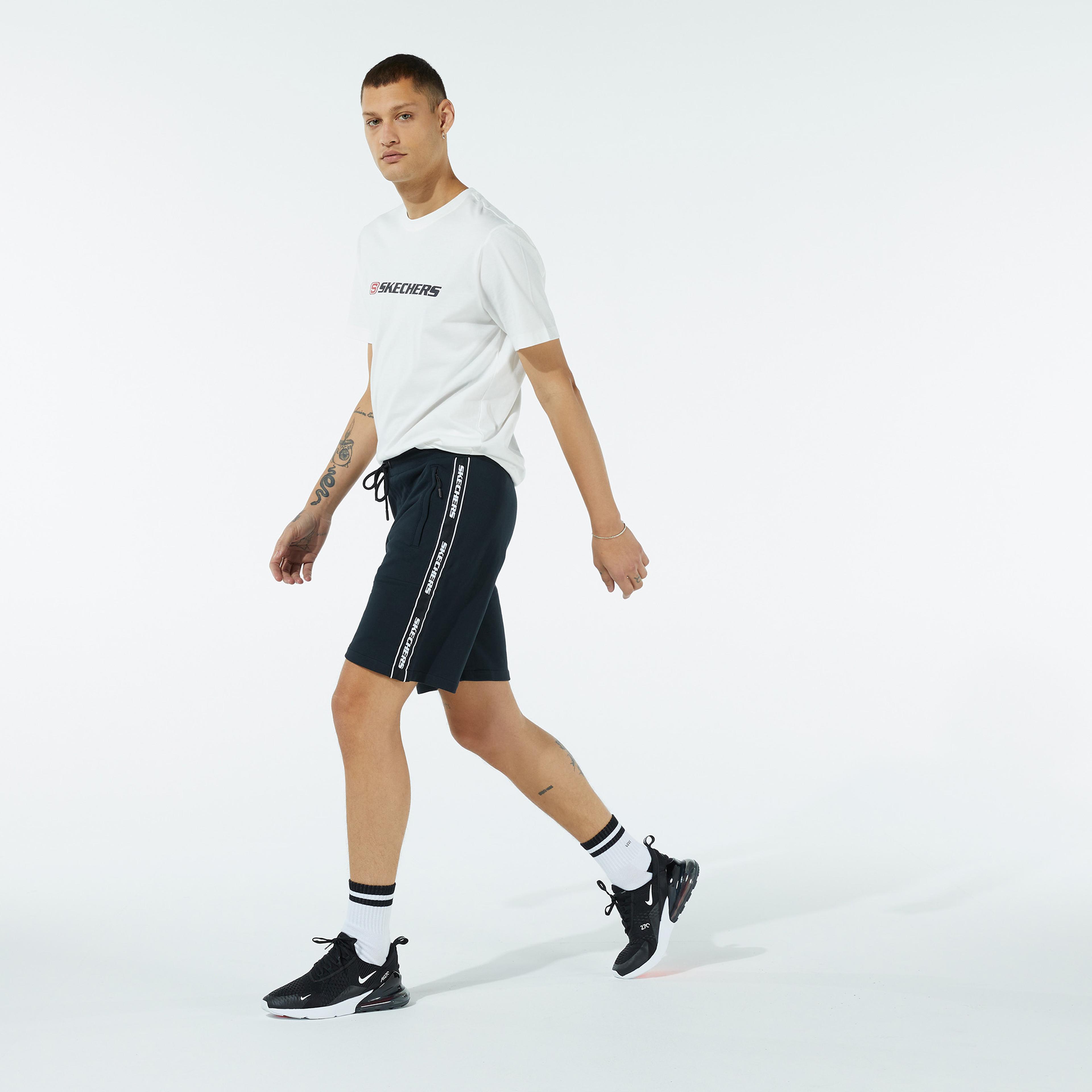 Skechersa Branded Stripe Erkek Siyah Şort
