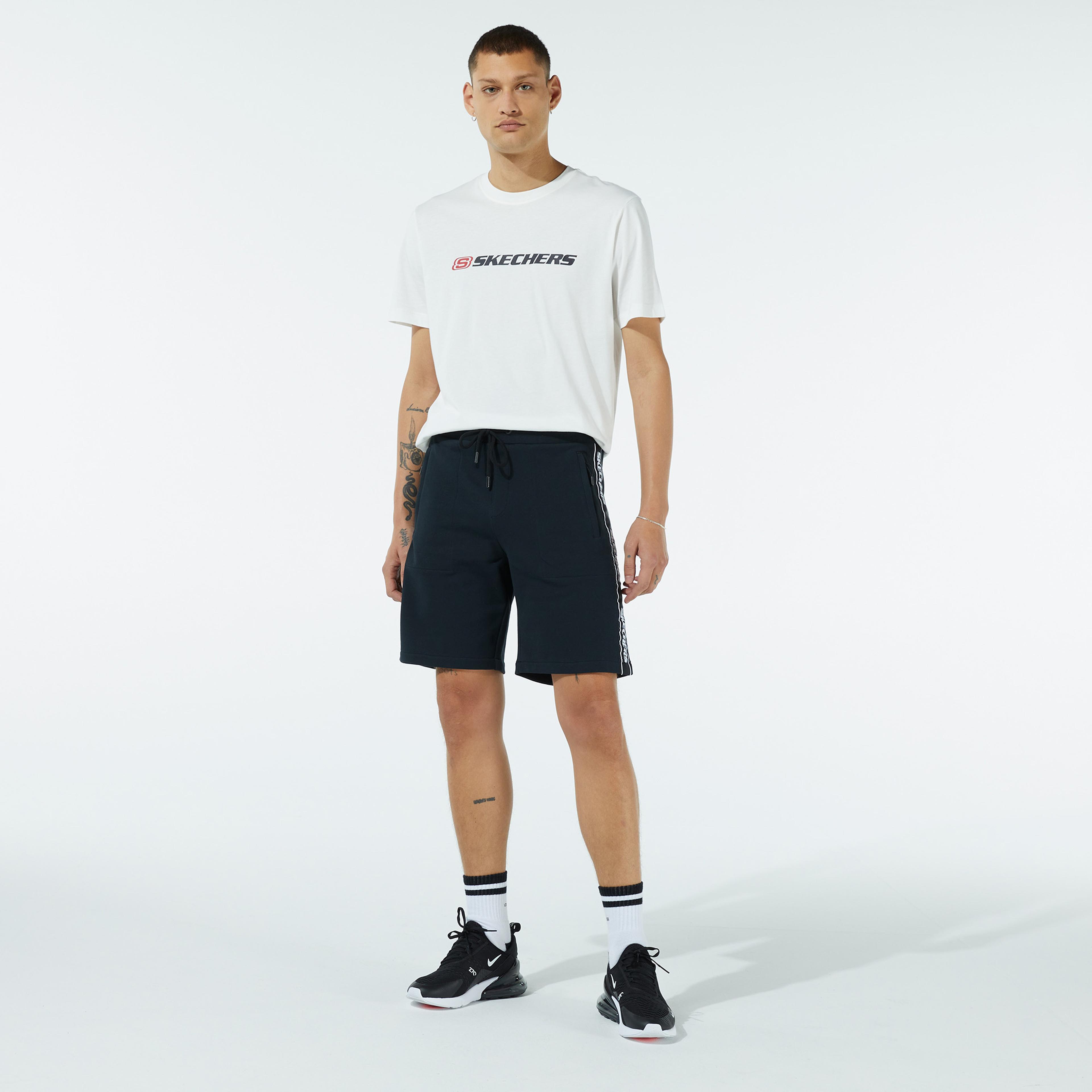 Skechersa Branded Stripe Erkek Siyah Şort