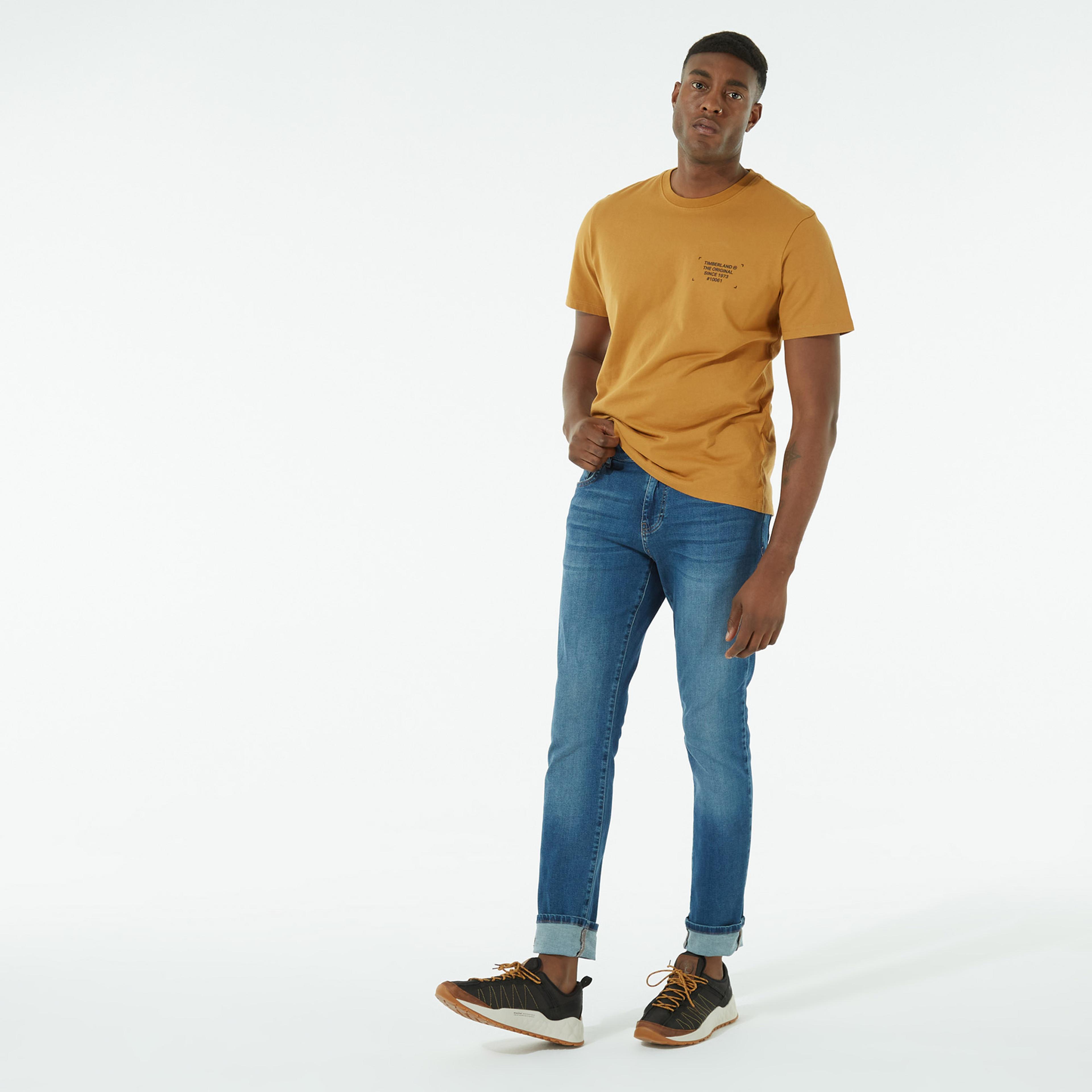 Timberland Kamuflaj Desenli Logolu Sarı Erkek T-Shirt