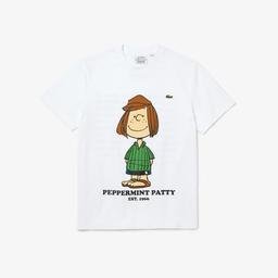 Lacoste x Peanuts Erkek Regular Fit Uzun Kollu Bisiklet Yaka Baskılı Beyaz T-Shirt