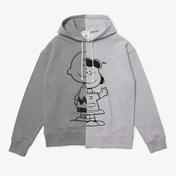 Lacoste x Peanuts Unisex Loose Fit Kapüşonlu Desenli Gri Sweatshirt
