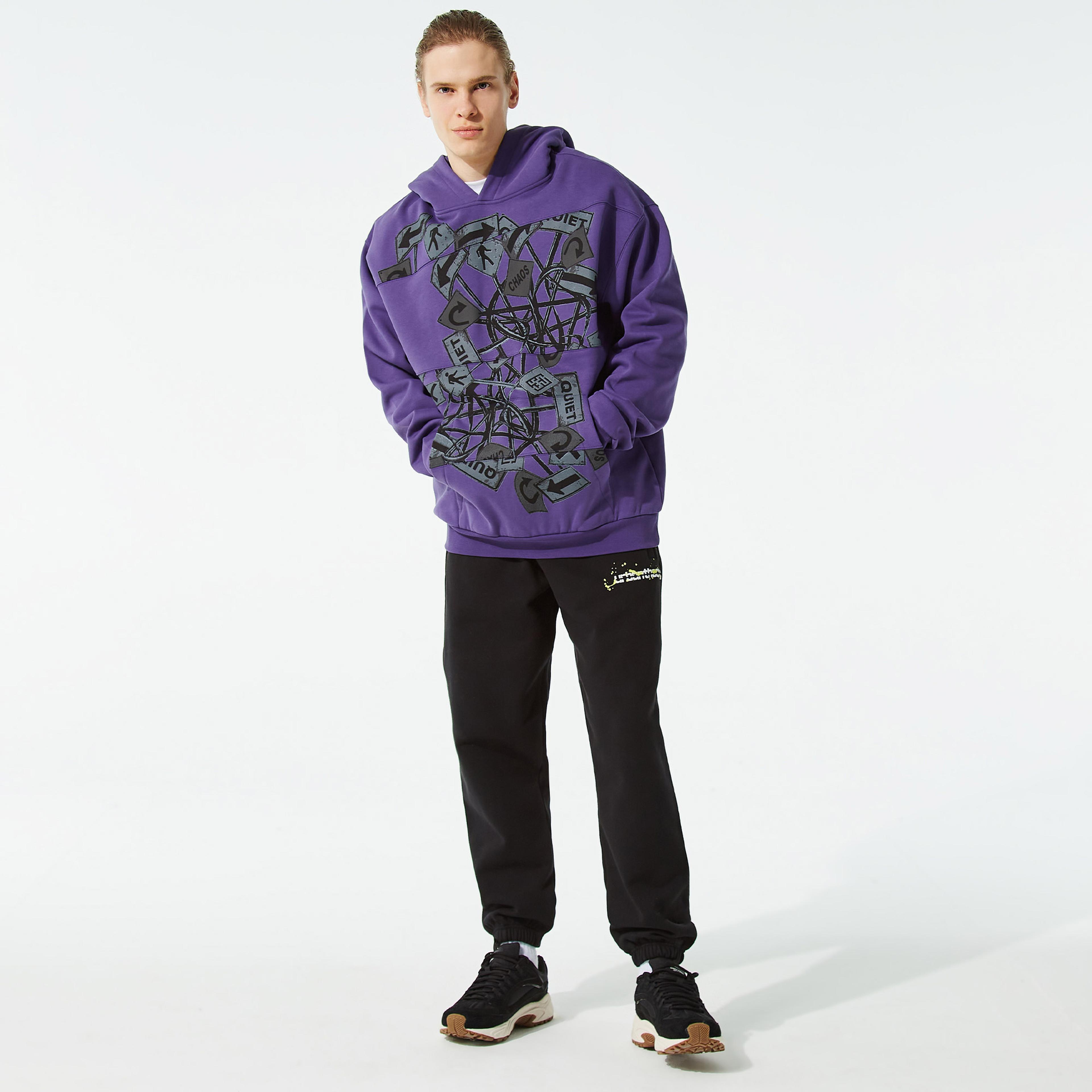 Urban Theory Parçalı Baskılı Erkek Mor Sweatshirt