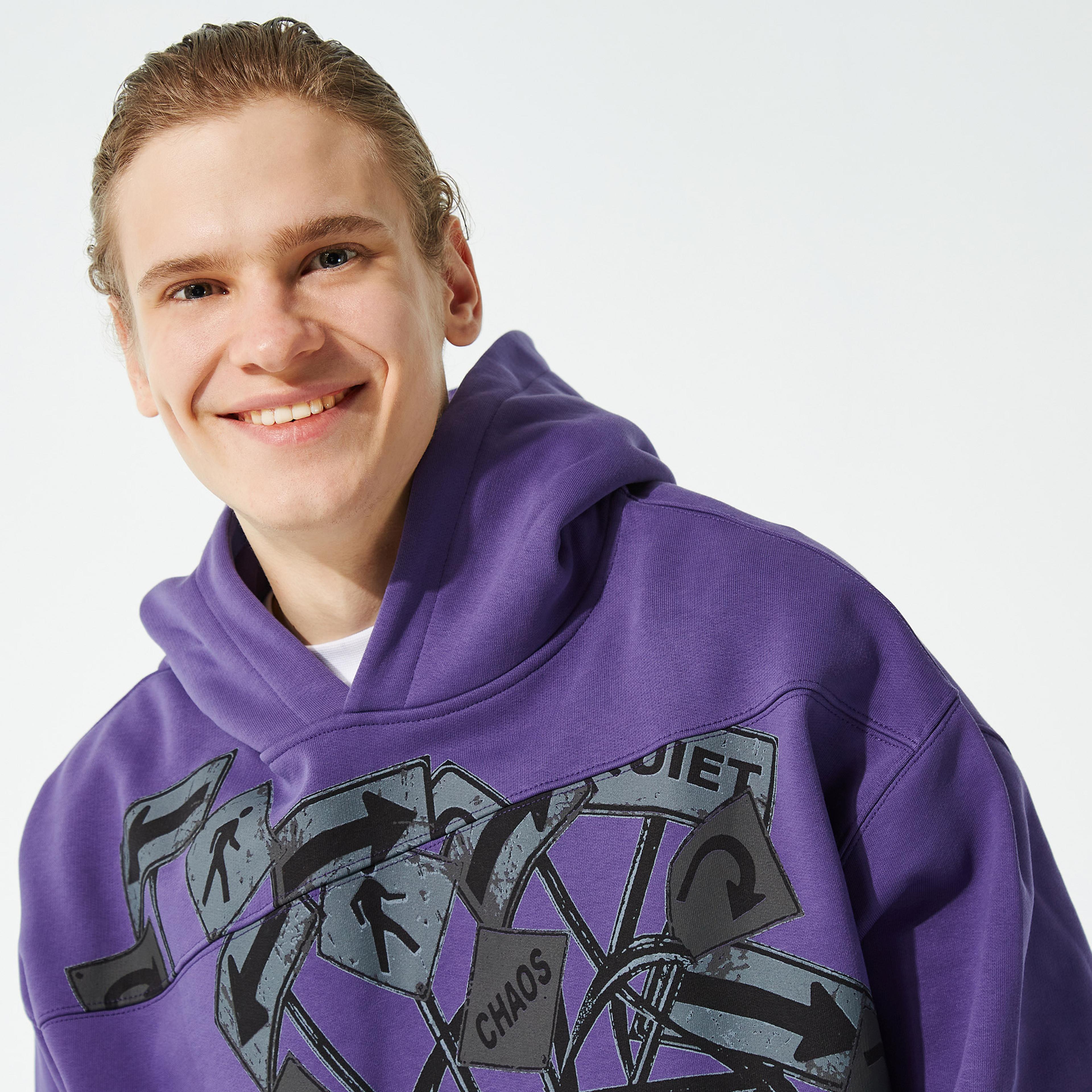 Urban Theory Parçalı Baskılı Erkek Mor Sweatshirt