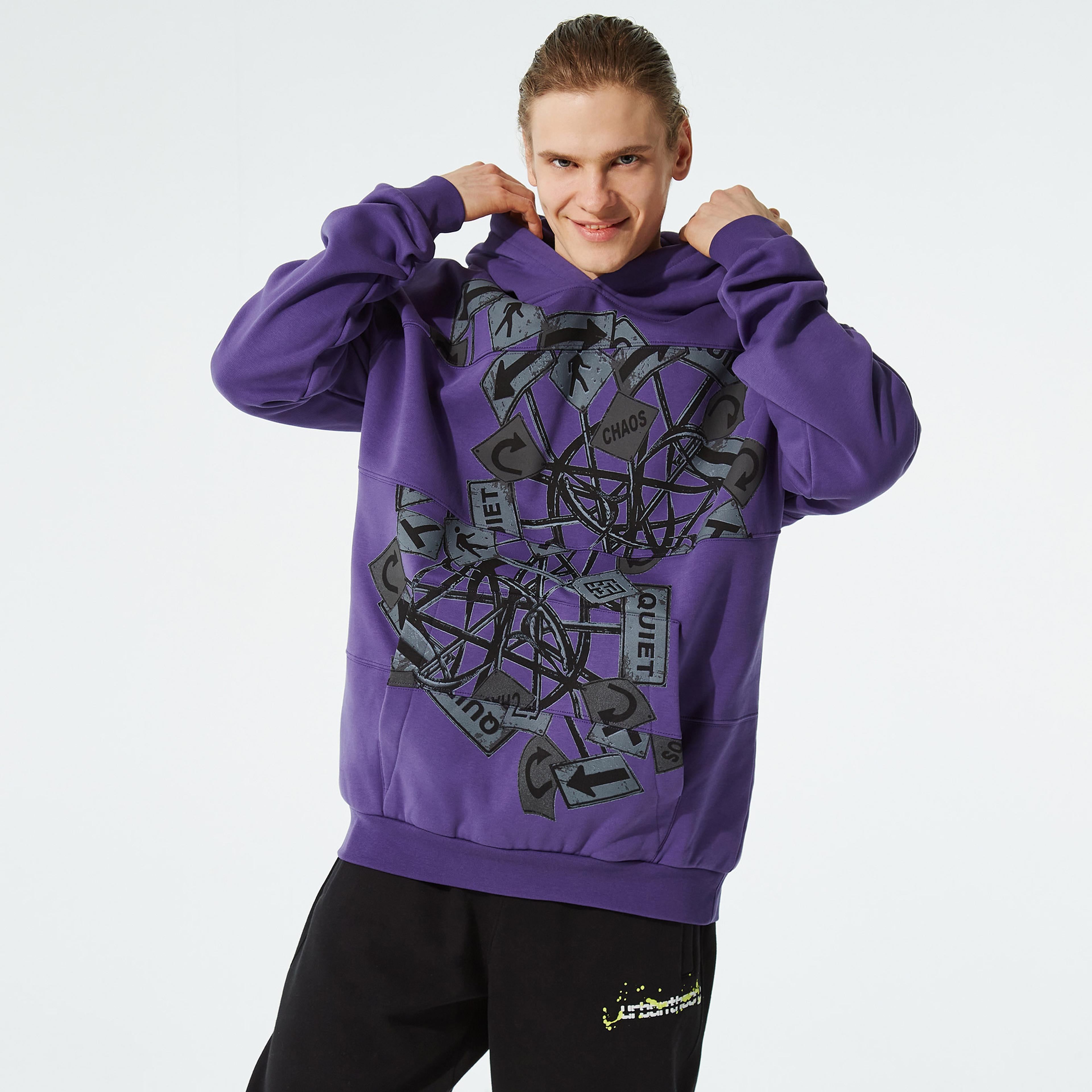 Urban Theory Parçalı Baskılı Erkek Mor Sweatshirt