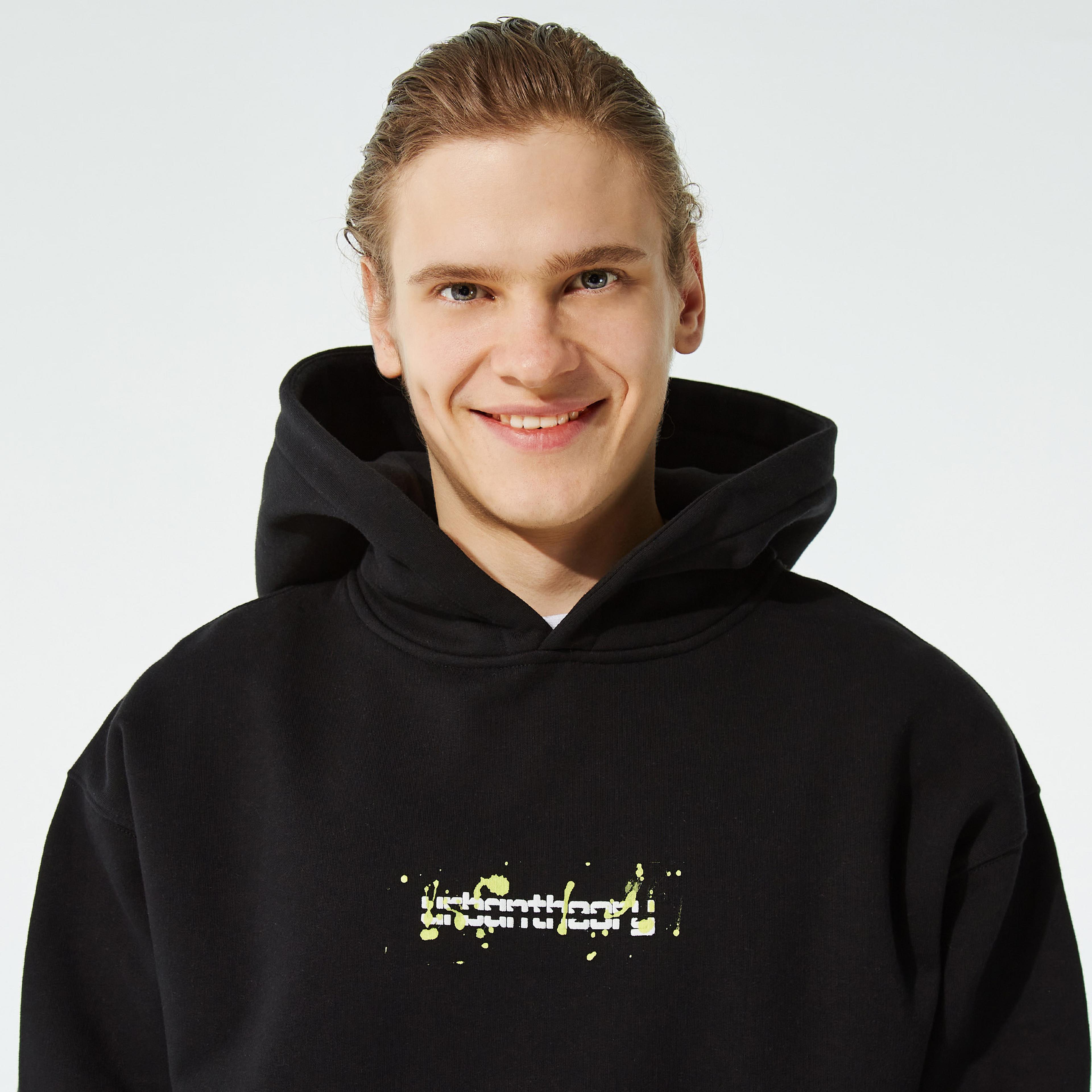 Urban Theory Essentials Baskılı Lime Splash Erkek Siyah Sweatshirt