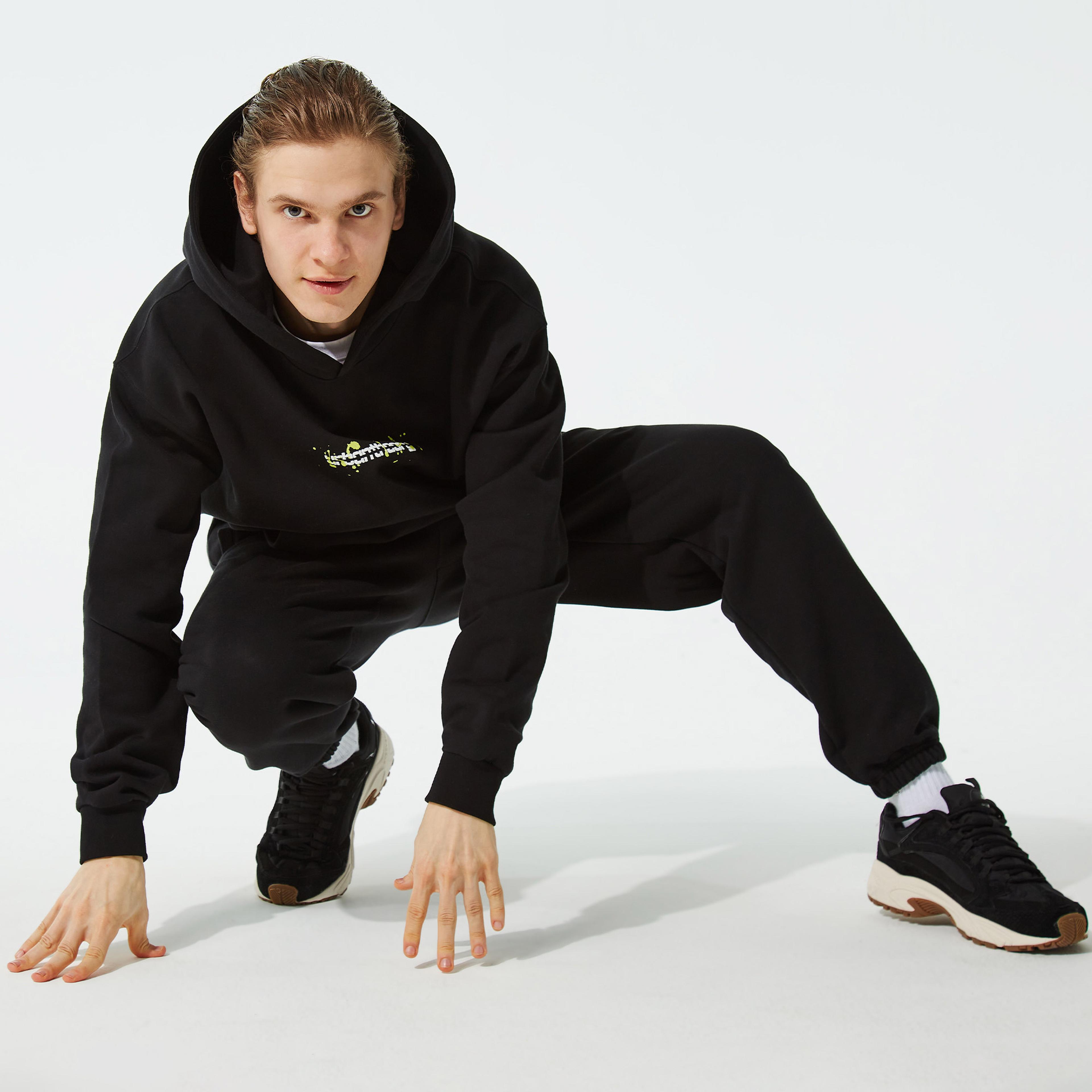 Urban Theory Essentials Baskılı Lime Splash Erkek Siyah Sweatshirt