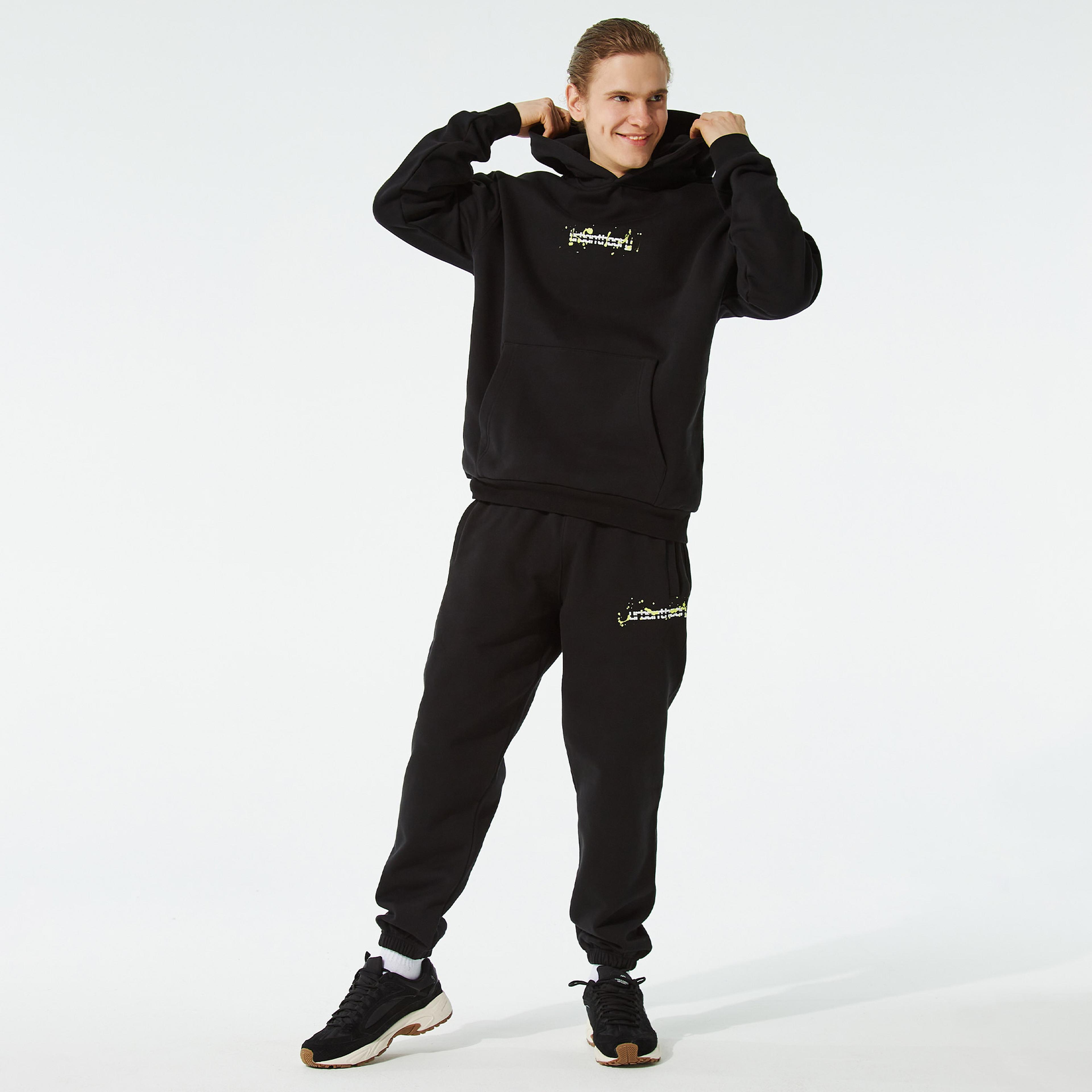 Urban Theory Essentials Baskılı Lime Splash Erkek Siyah Sweatshirt