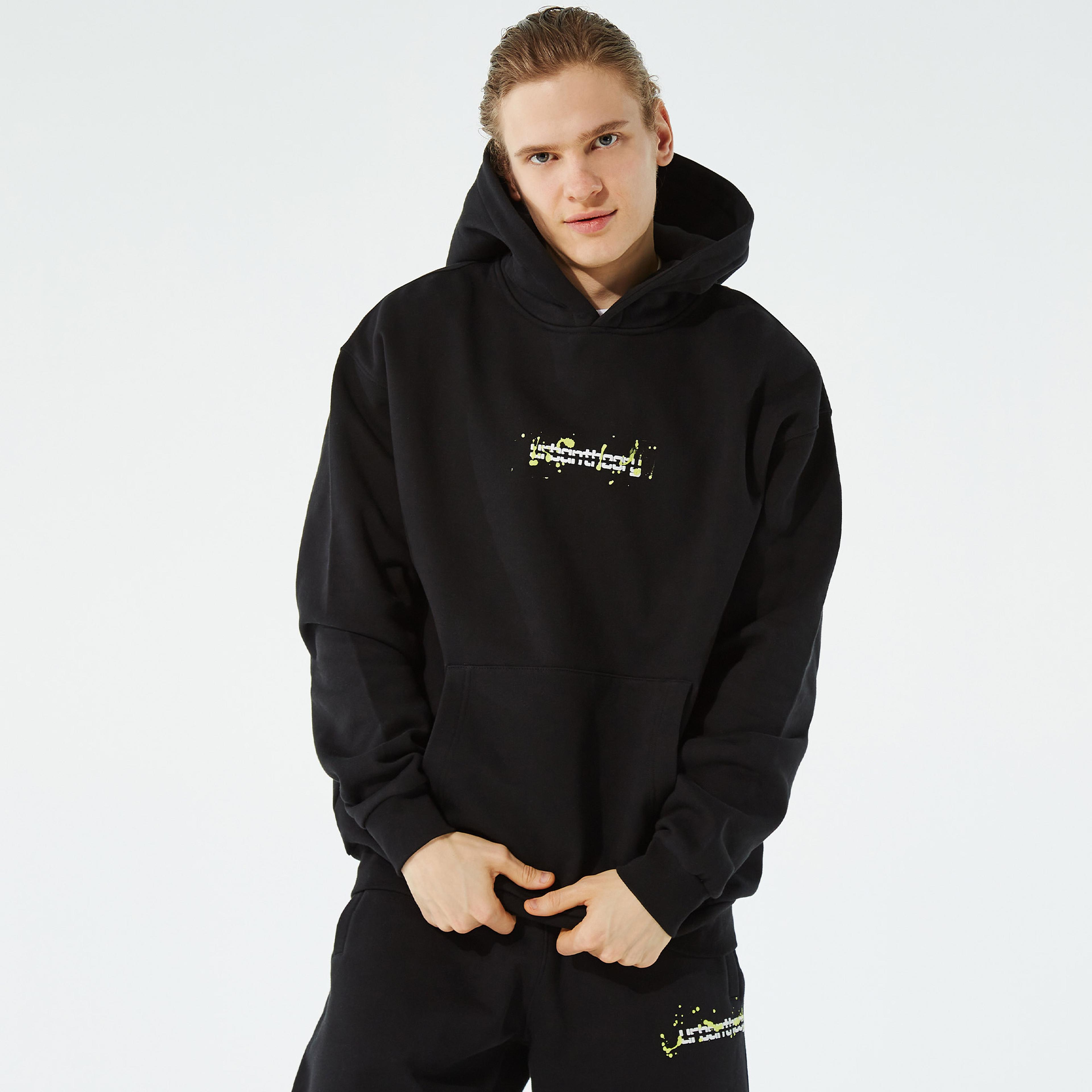 Urban Theory Essentials Baskılı Lime Splash Erkek Siyah Sweatshirt