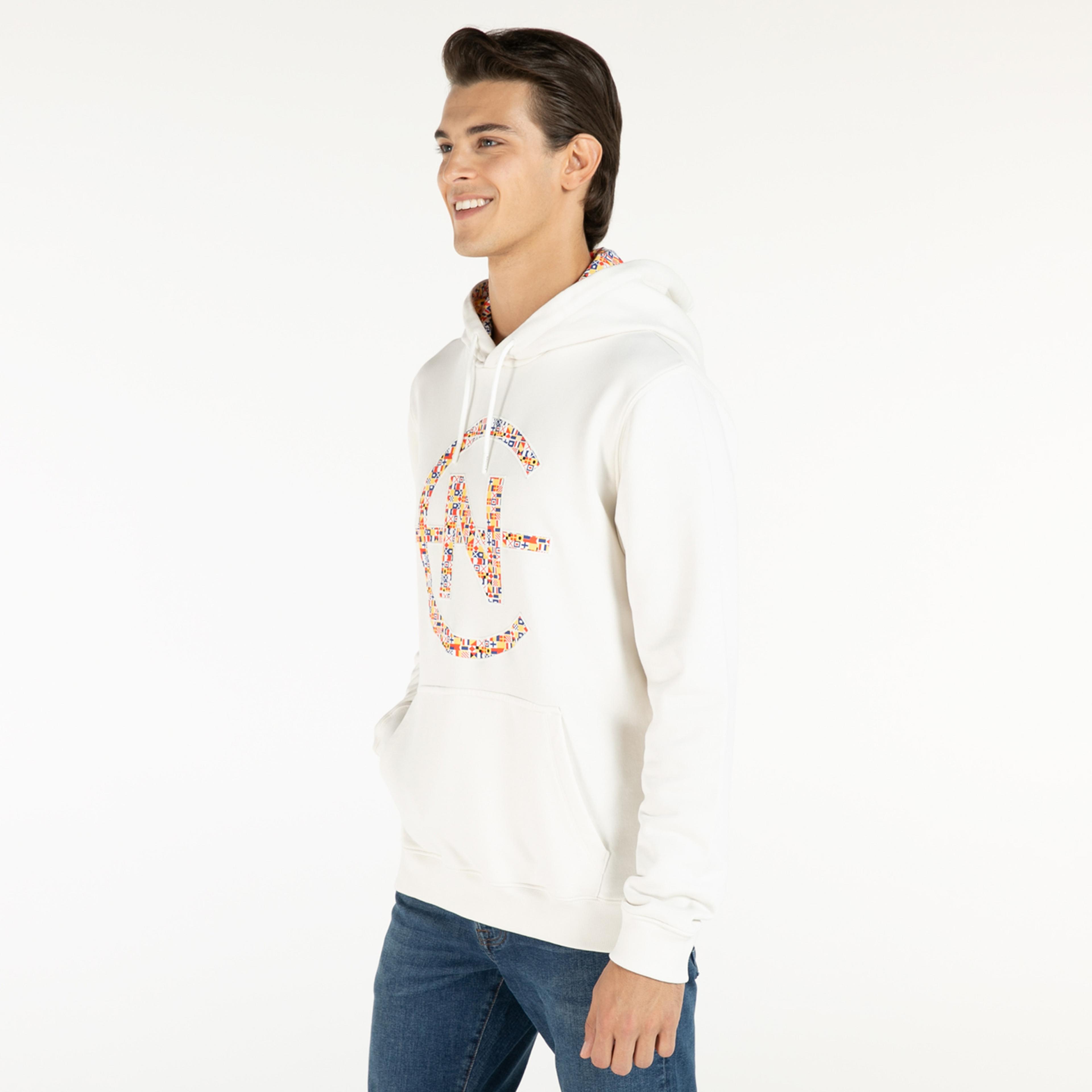 Nautica Erkek Kırık Beyaz Baskılı Kapüşonlu Sweatshirt