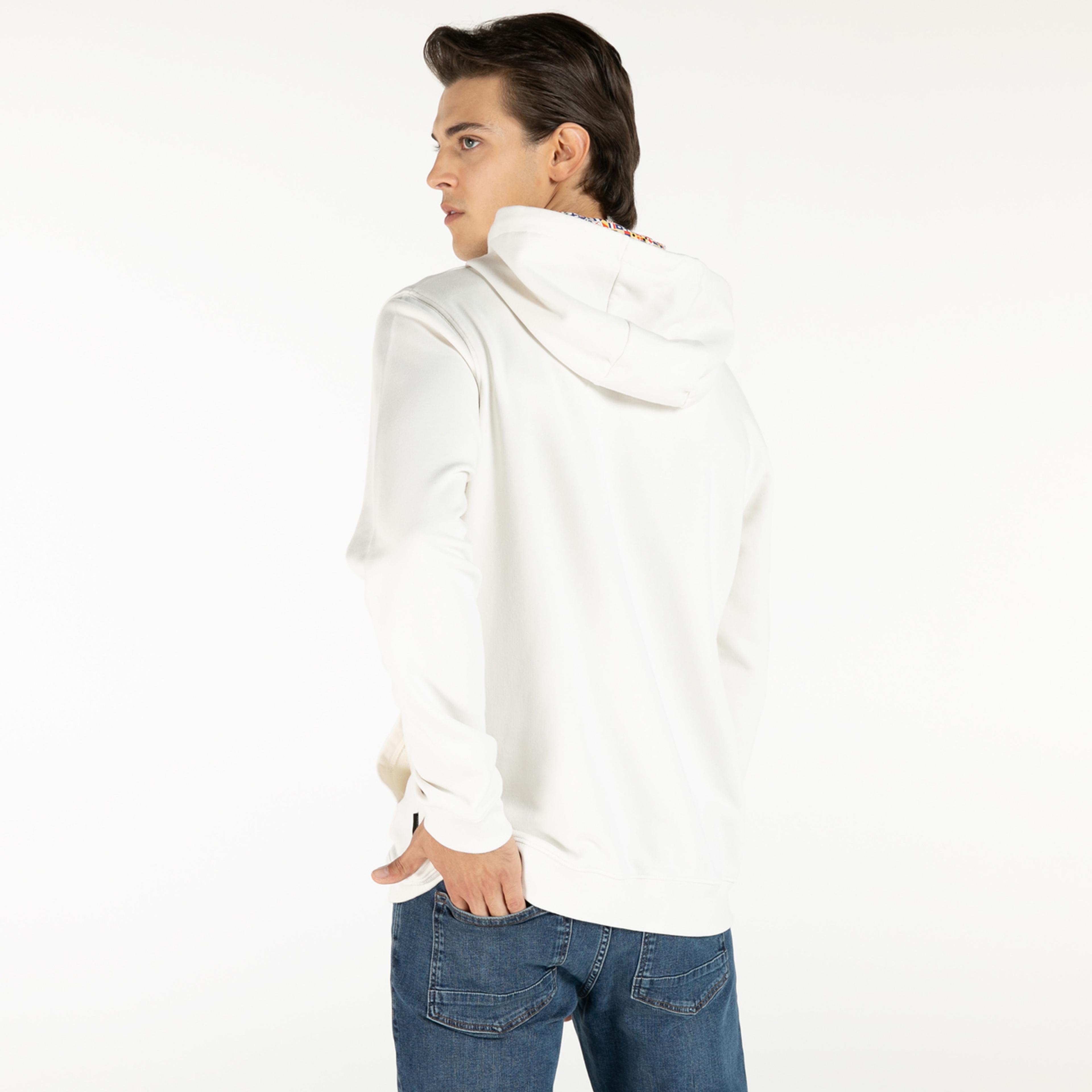 Nautica Erkek Kırık Beyaz Baskılı Kapüşonlu Sweatshirt