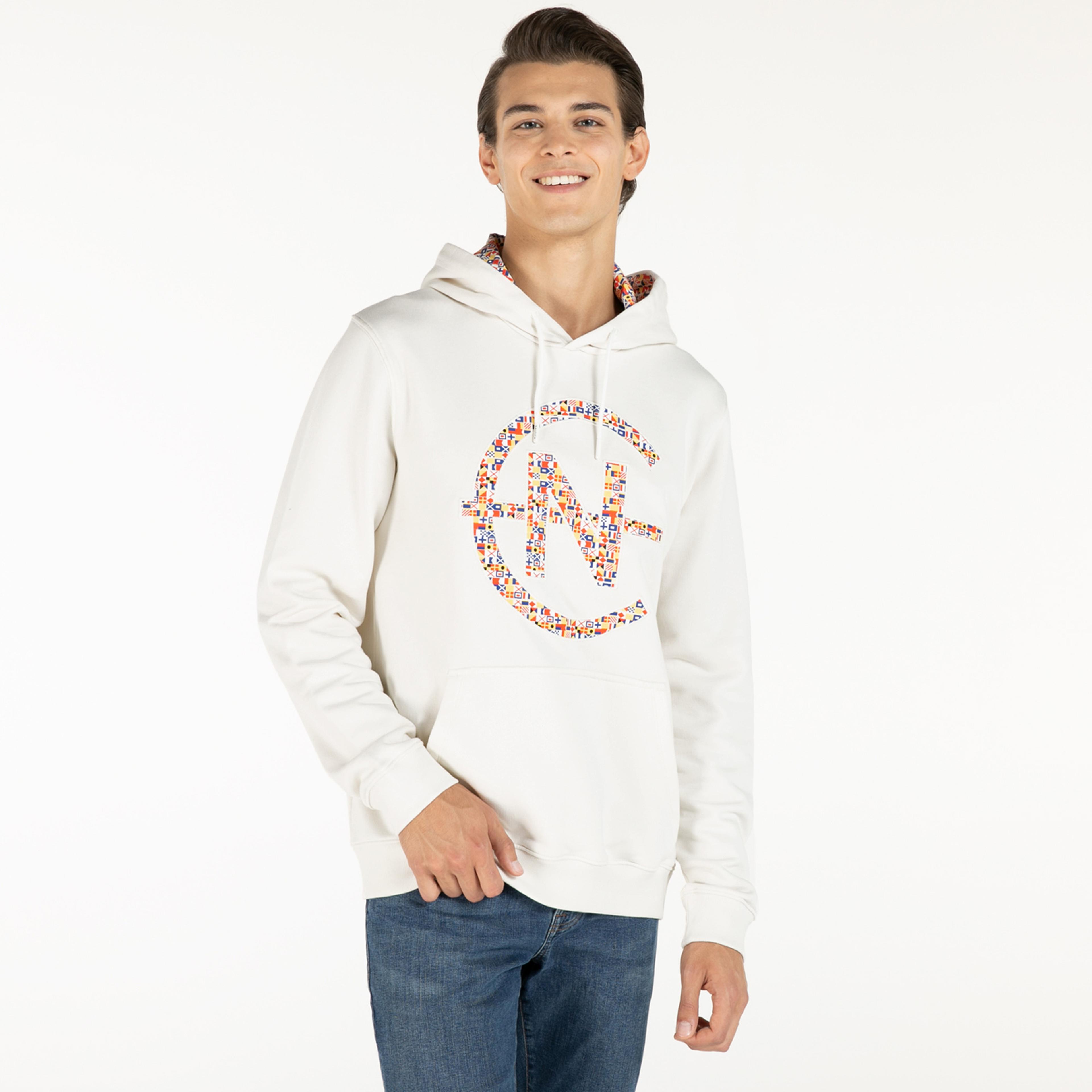 Nautica Erkek Kırık Beyaz Baskılı Kapüşonlu Sweatshirt