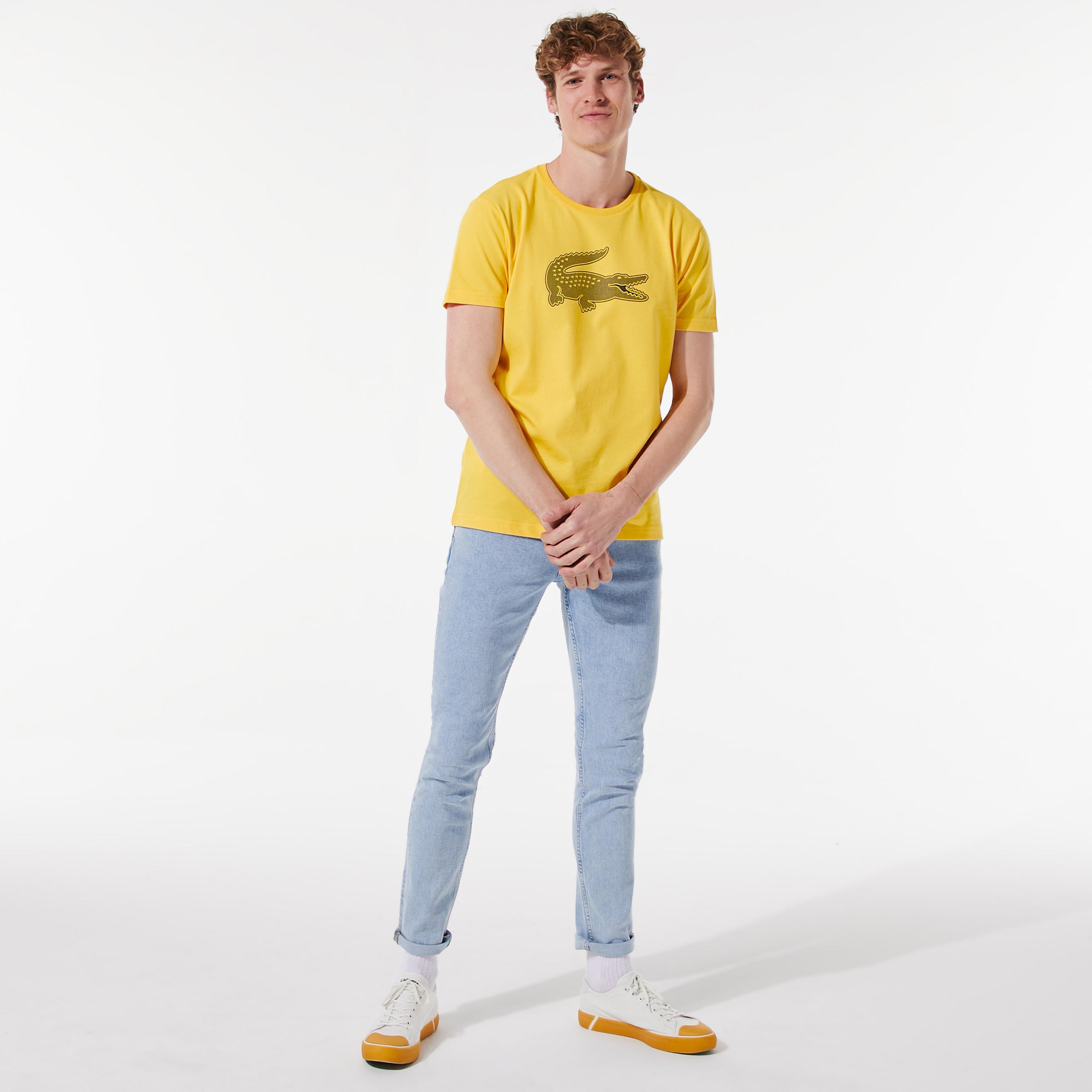 Lacoste SPORT Erkek Regular Fit Bisiklet Yaka Baskılı Sarı T-Shirt