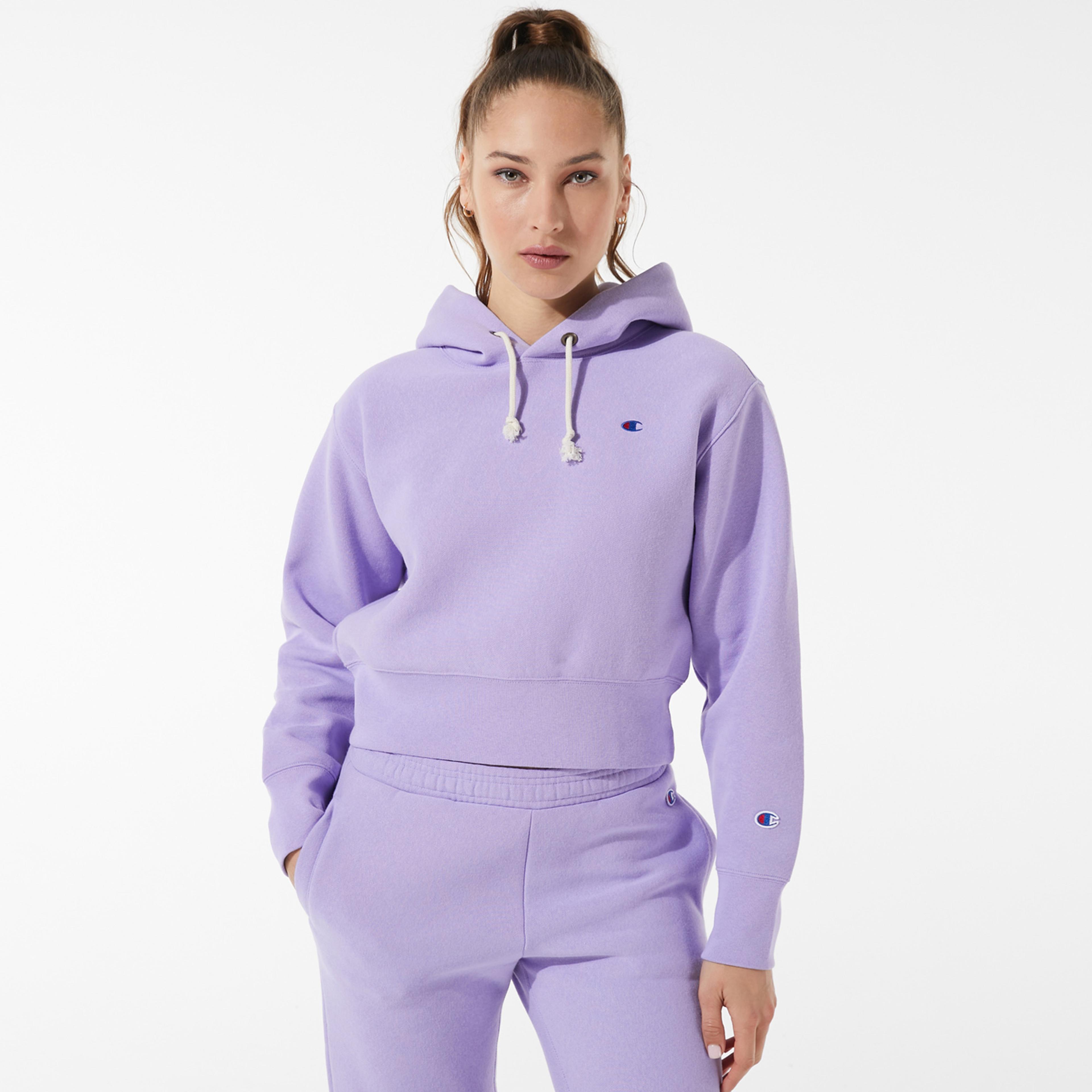 Champion Kadın Mor Crop Hoodie Sweatshirt