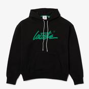 Lacoste L!VE Erkek Relaxed Fit Kapüşonlu Baskılı Siyah Sweatshirt