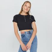 Champion Crewneck Crop Kadın Siyah T-Shirt
